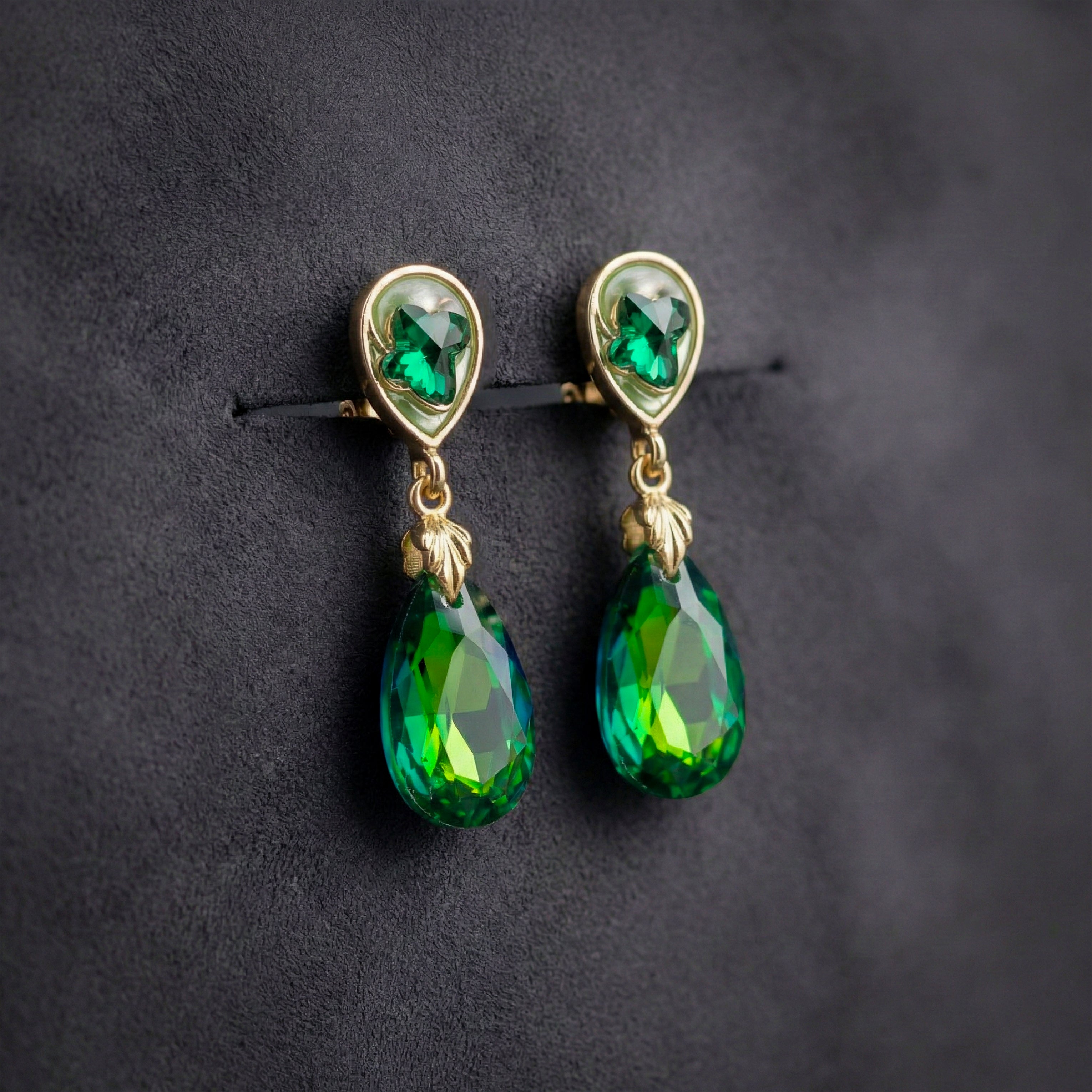 Gold Emerald Green Stud Earrings for women - Finora Jewels