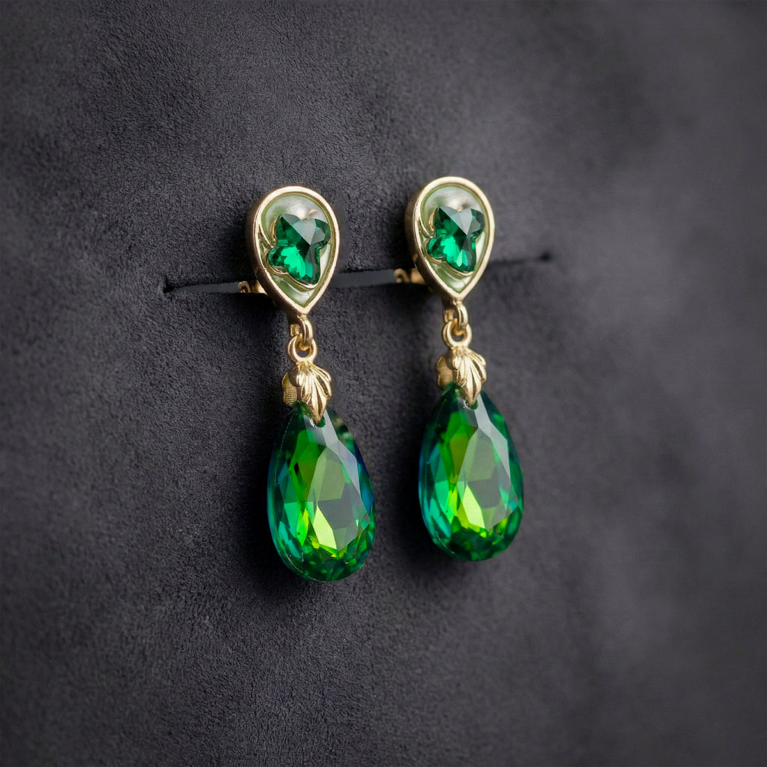 Gold Emerald Green Stud Earrings for women - Finora Jewels