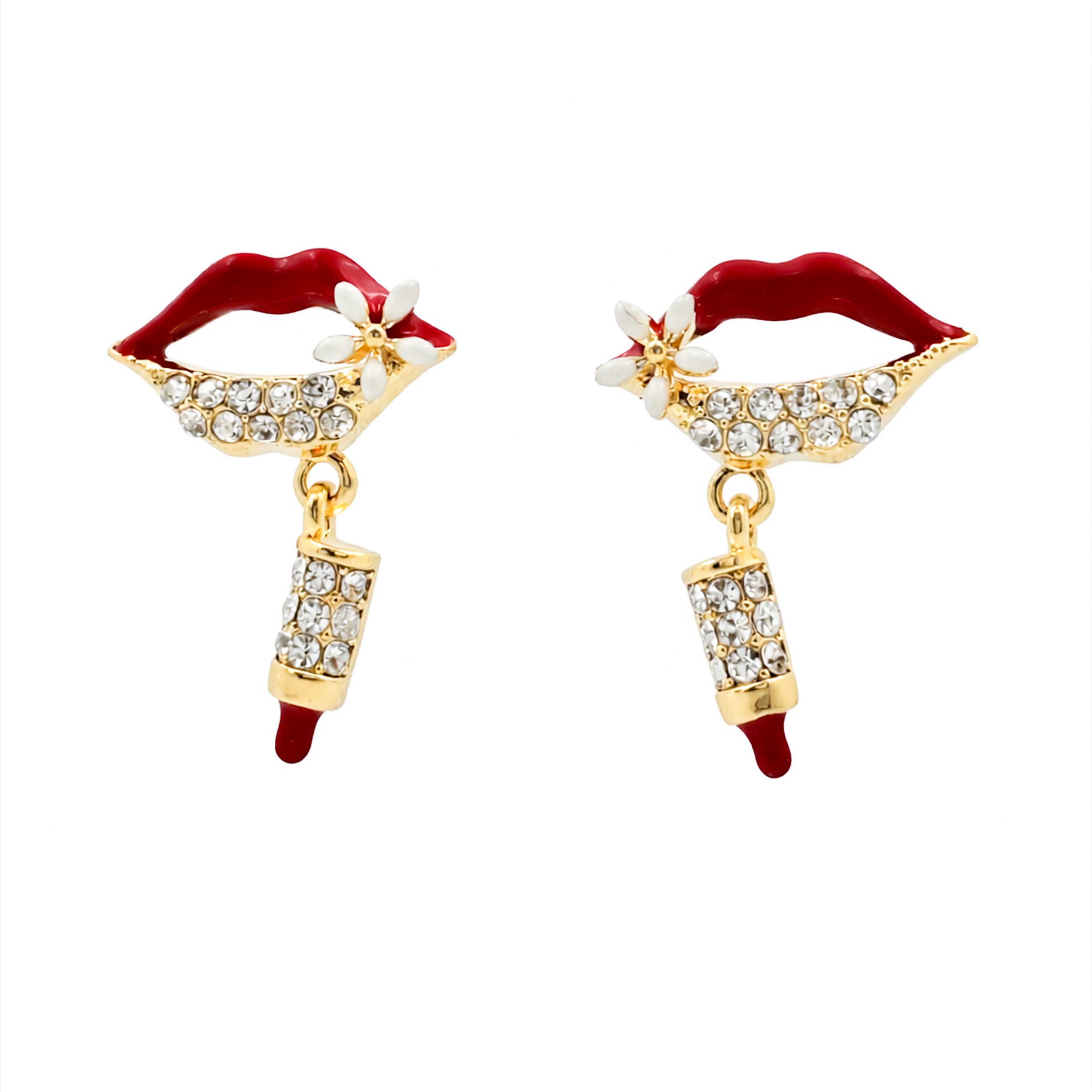 Red Lips Cubic Zirconia Dangle Ear Studs GWE -98