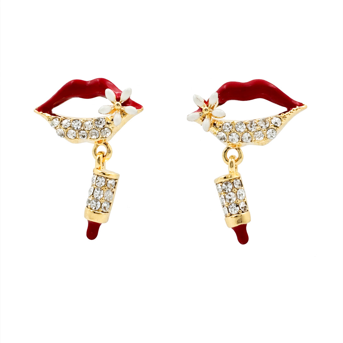 Red Lips Cubic Zirconia Dangle Ear Studs GWE -98