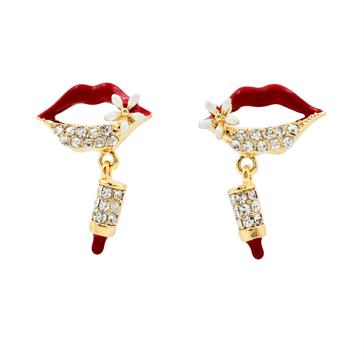 Red Lips Cubic Zirconia Dangle Ear Studs GWE -98