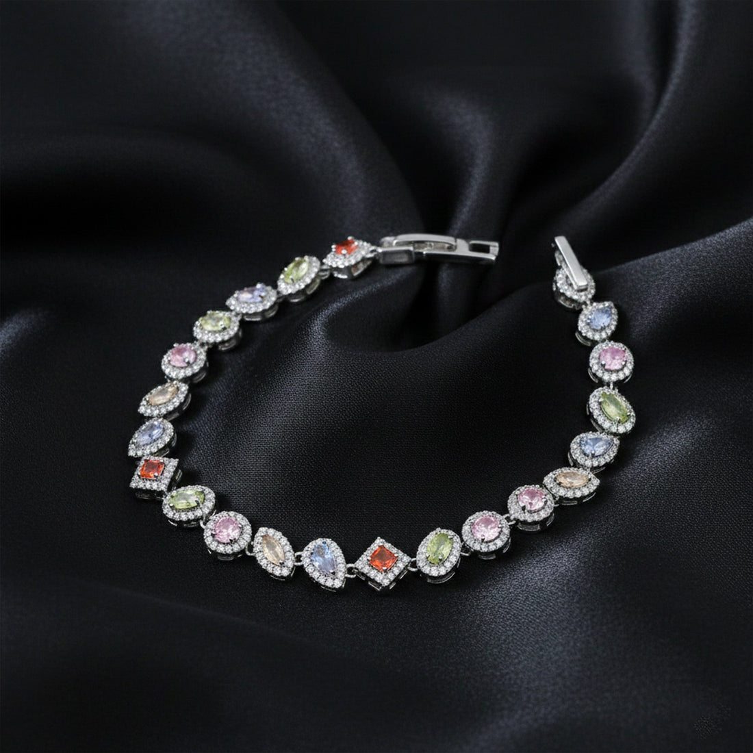 Silver Pastel Multicolor Halo Tennis Bracelet for women - Finora Jewels