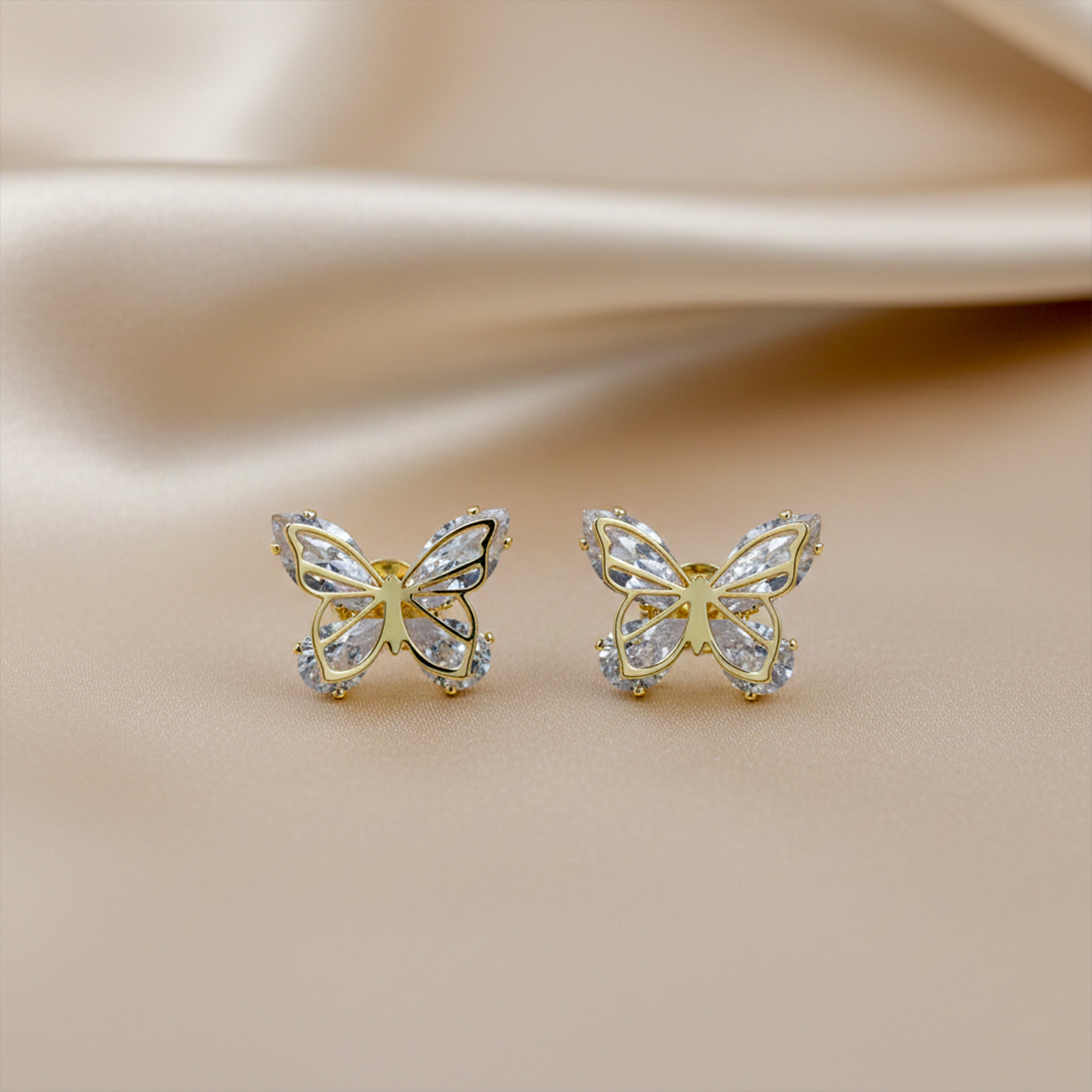 Graceful Papillon Cubic Zirconia Post Ear Studs GWE -130