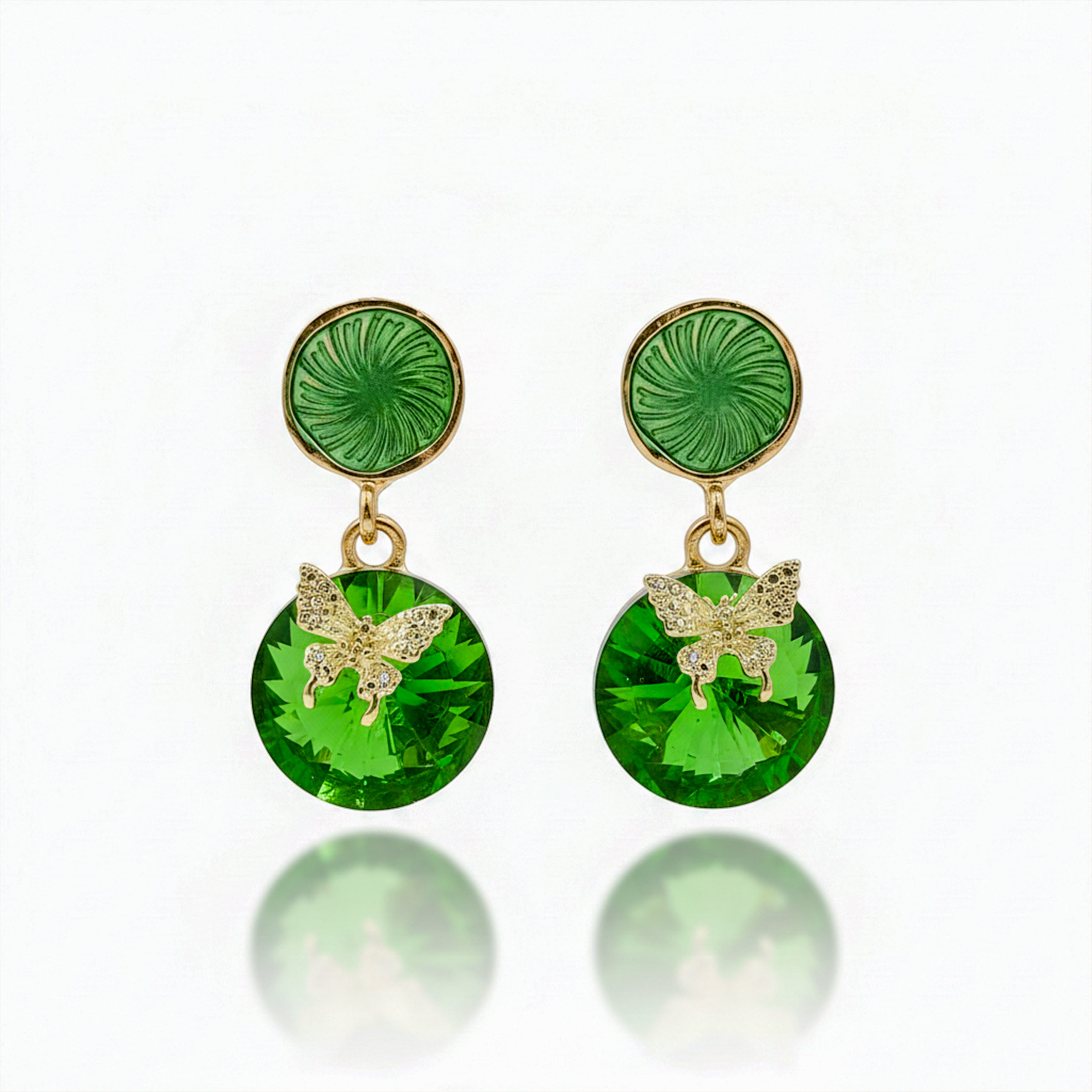 Green Butterfly Stud Earrings for women in Gold - Finora Jewels
