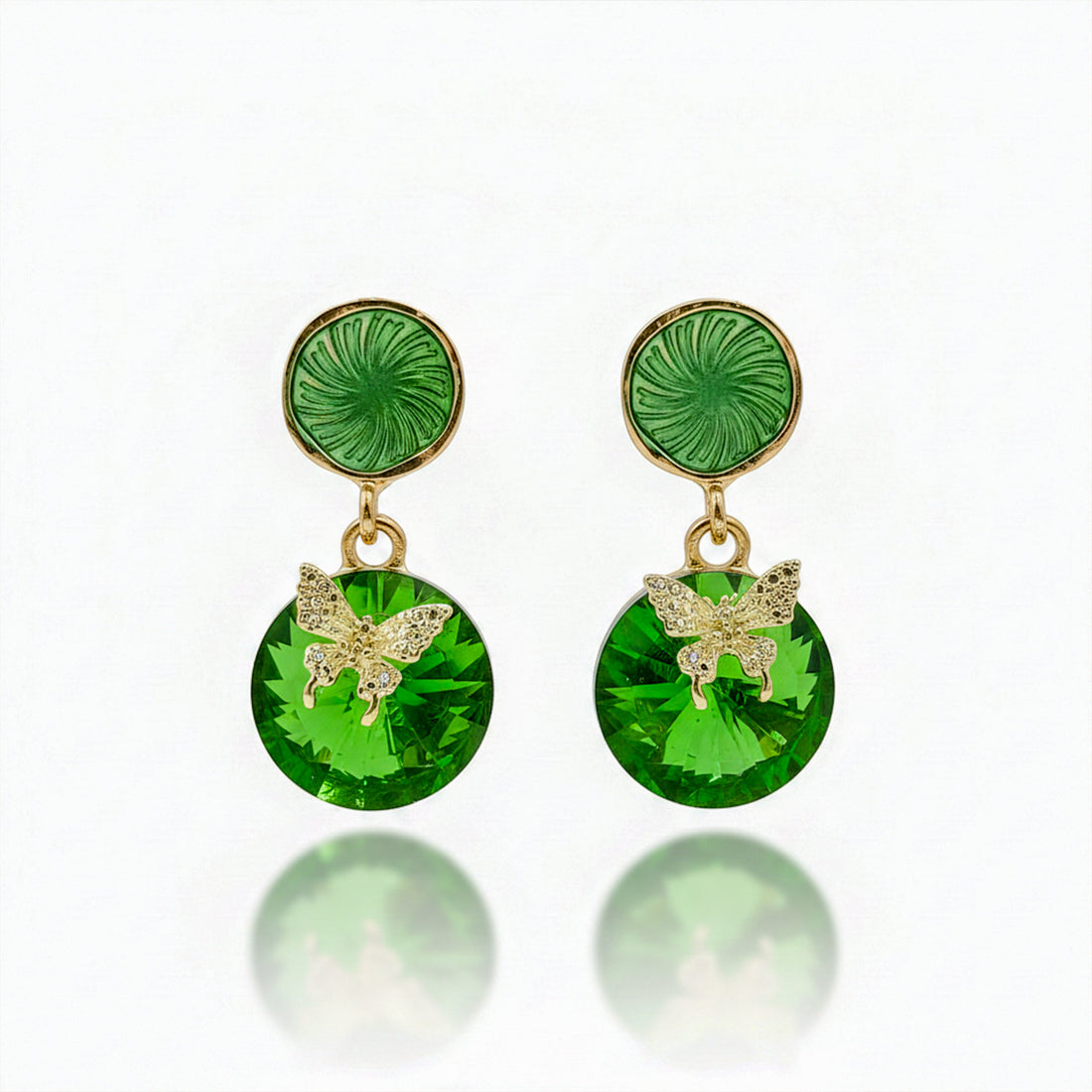 Green Butterfly Stud Earrings for women in Gold - Finora Jewels