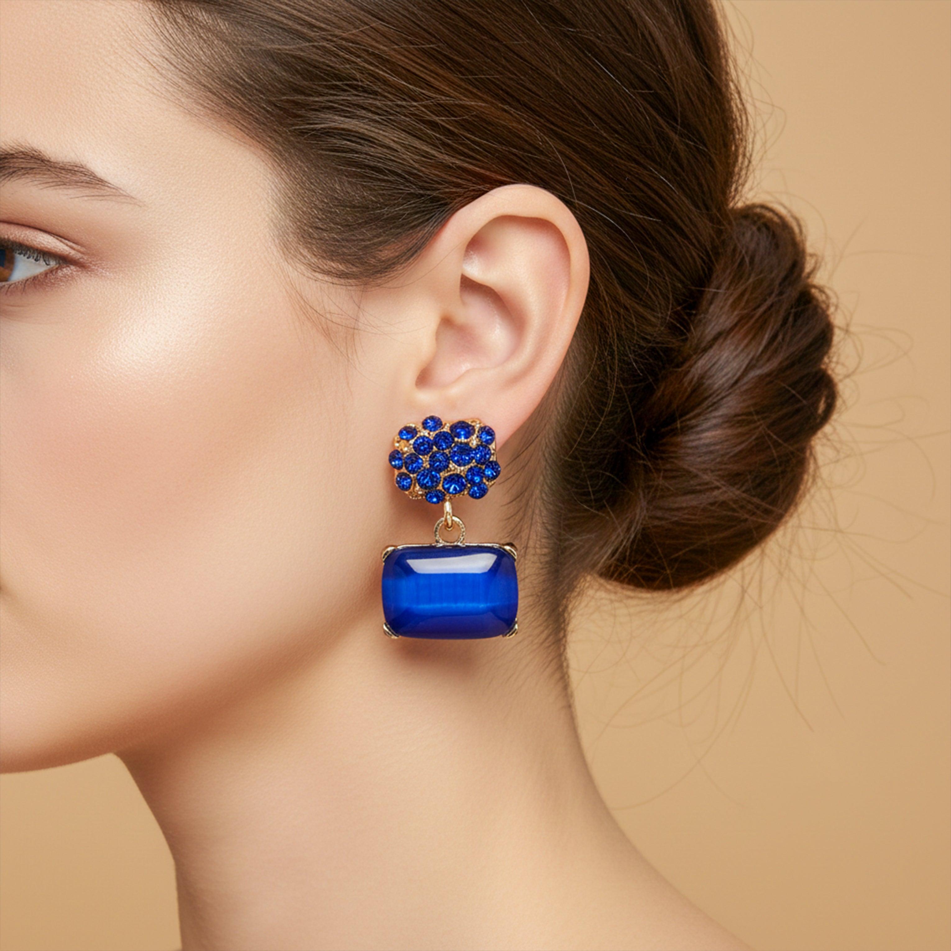 Women Stud Earrings Royal Blue Crystal Gold jewellery - Finora Jewels