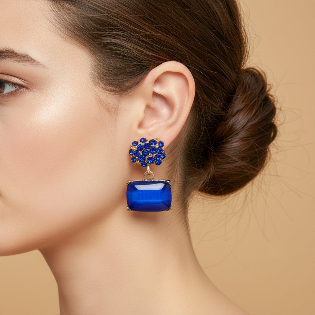 Women Stud Earrings Royal Blue Crystal Gold jewellery - Finora Jewels
