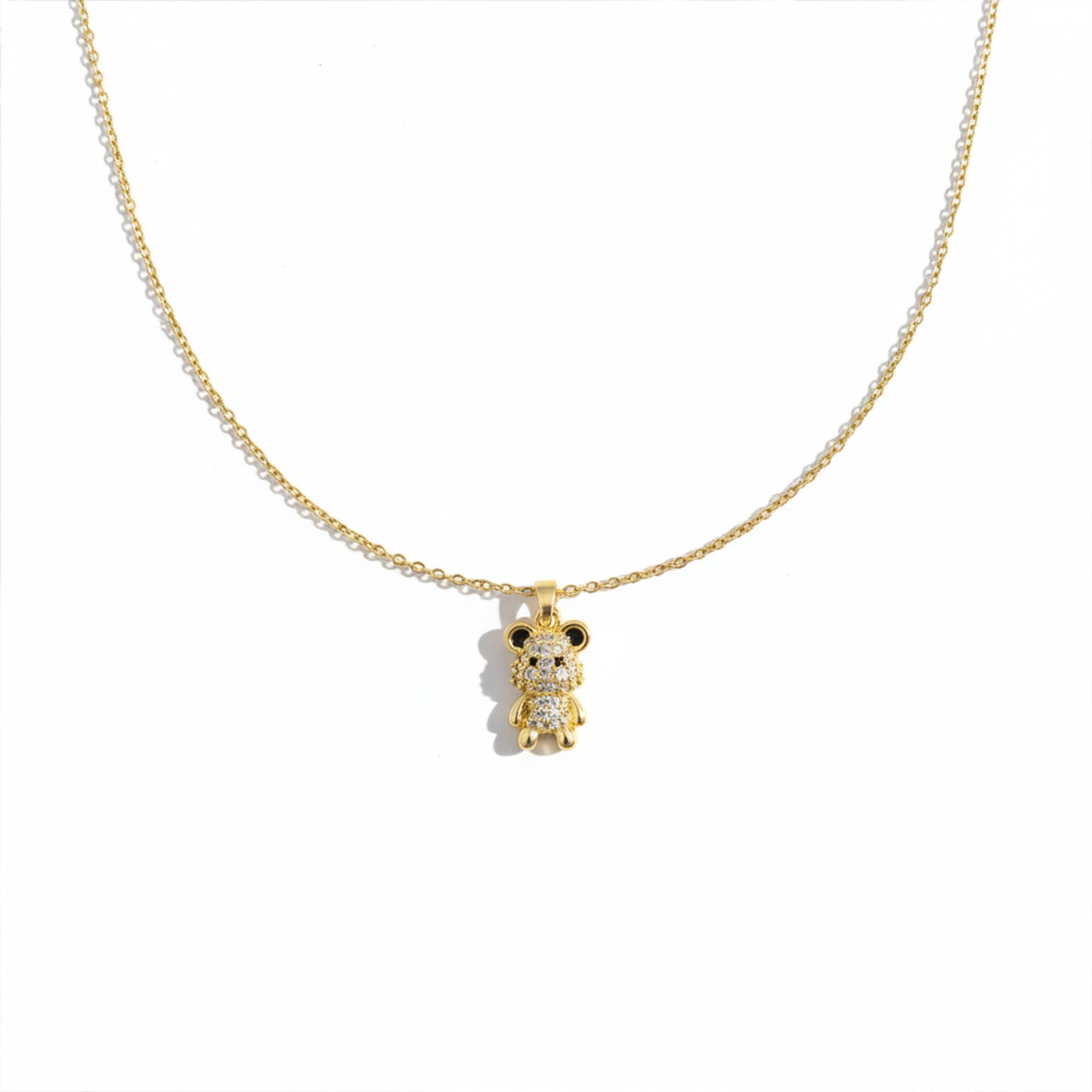 Gold Teddy Bear with Crystal Detailing Necklace for women - Finora Jewels