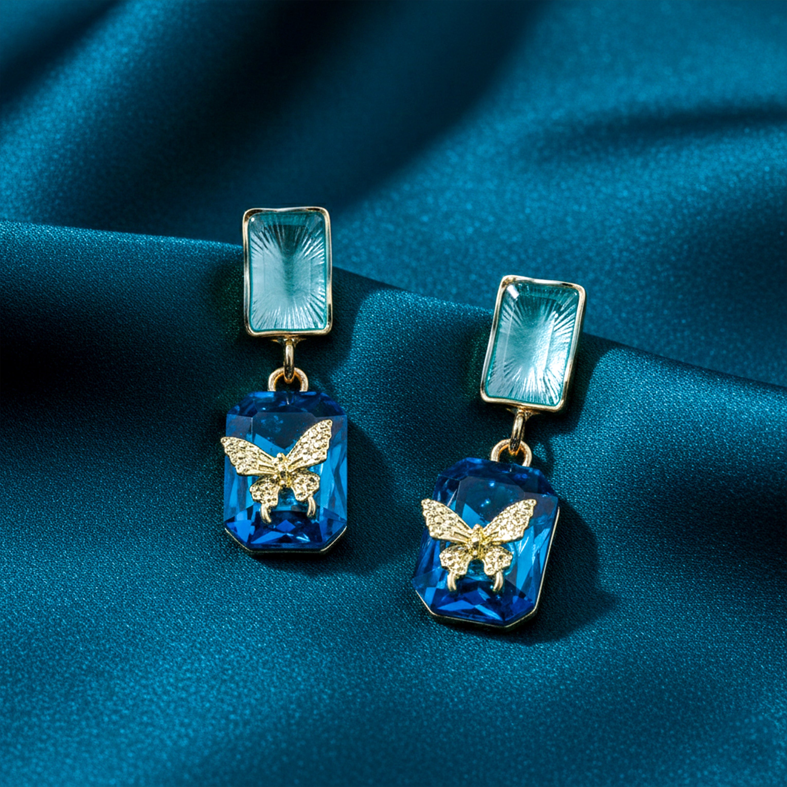Gold Blue Crystal Stud Earrings for women - Finora Jewels
