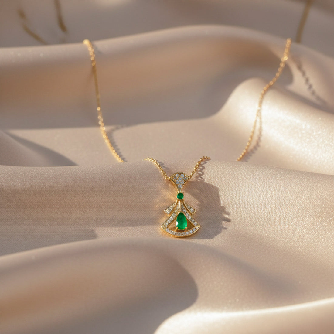 Gold Emerald Drop Designer Necklace for women - Finora Jewels
