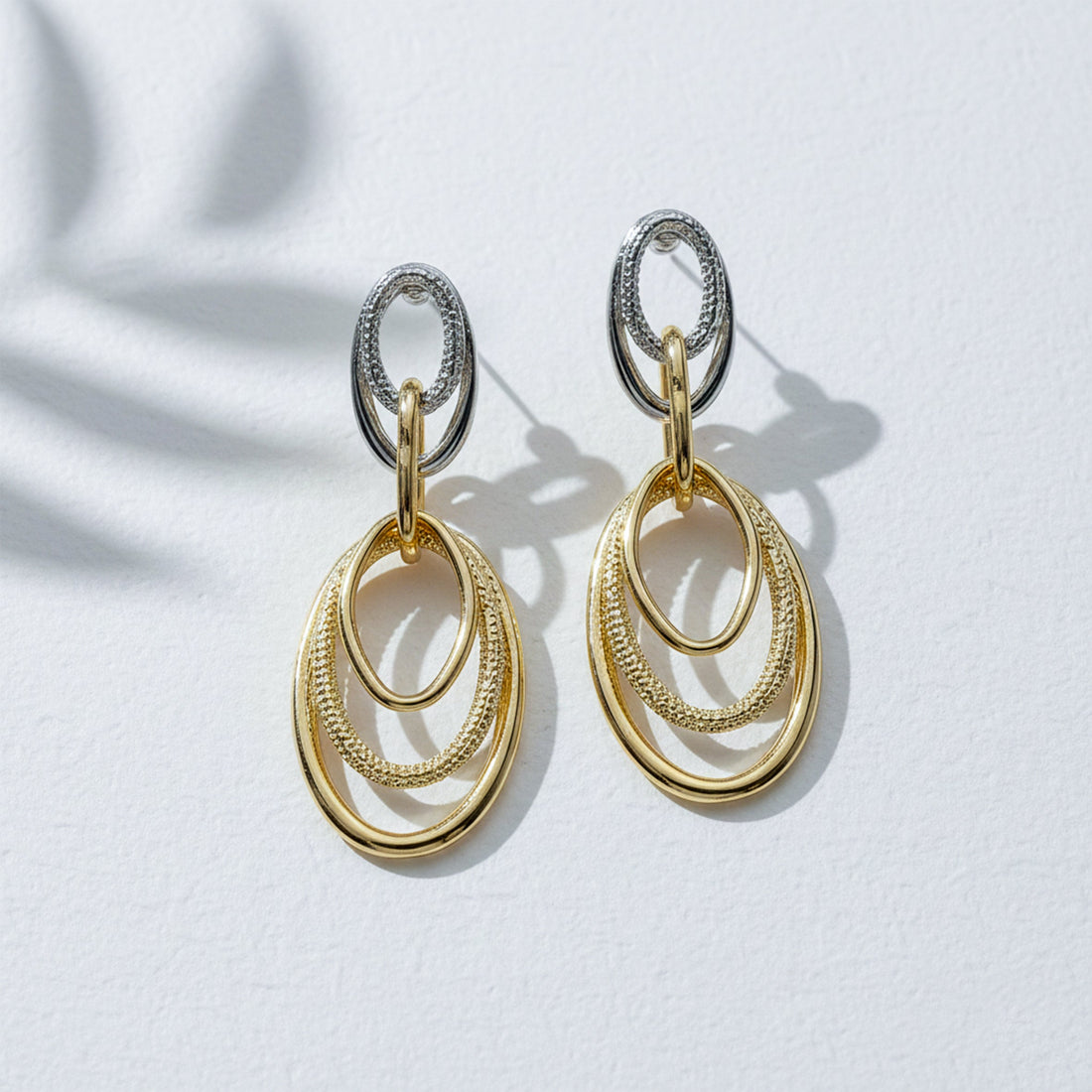 Women Stud Earrings Orbit Two-Tone Drop Gold jewellery - Finora Jewels