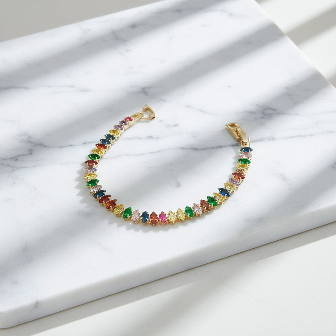 Gold Rainbow Marquise Tennis Bracelet for women - Finora Jewels