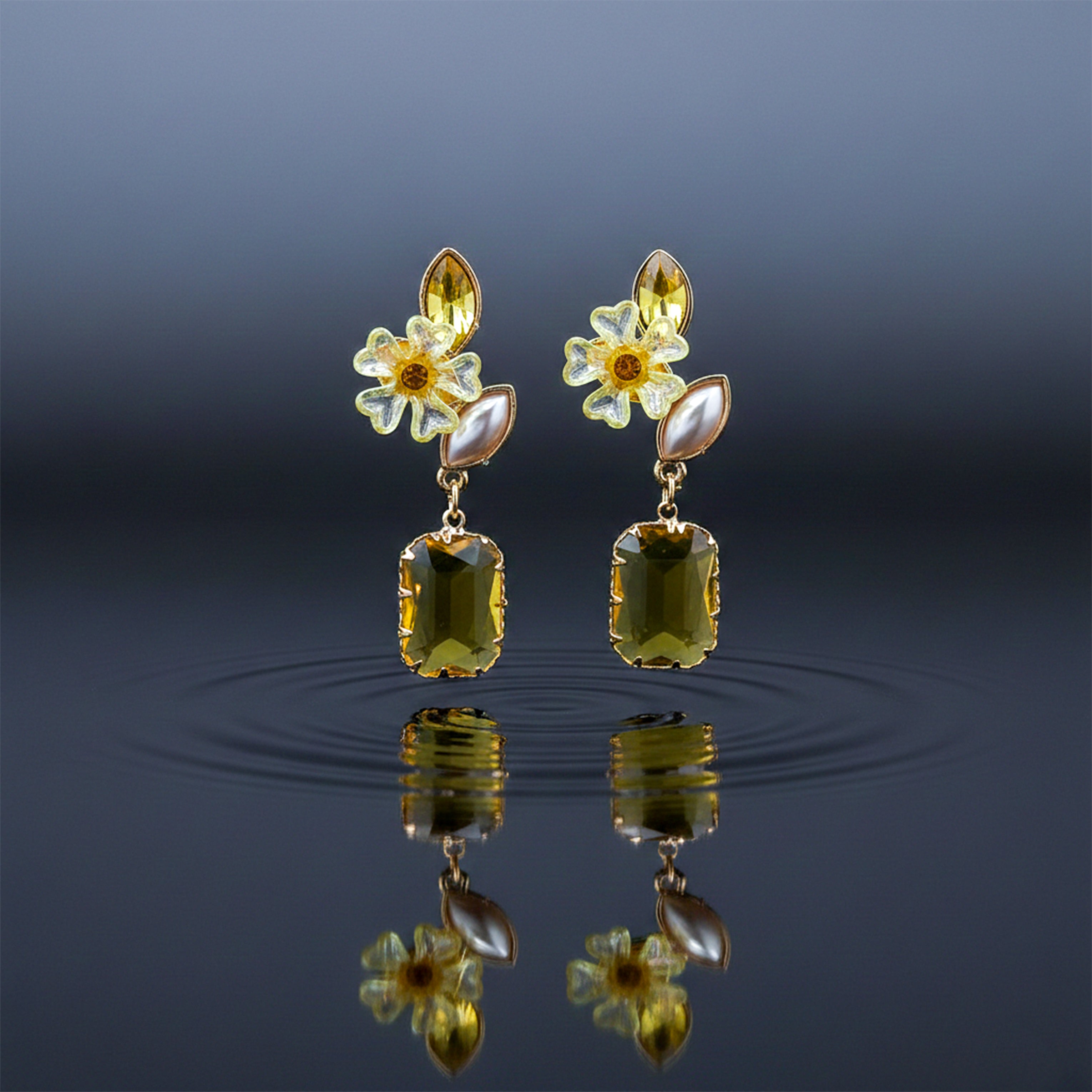 Yellow Bloom Cubic Zirconia Ear Studs GWE -245