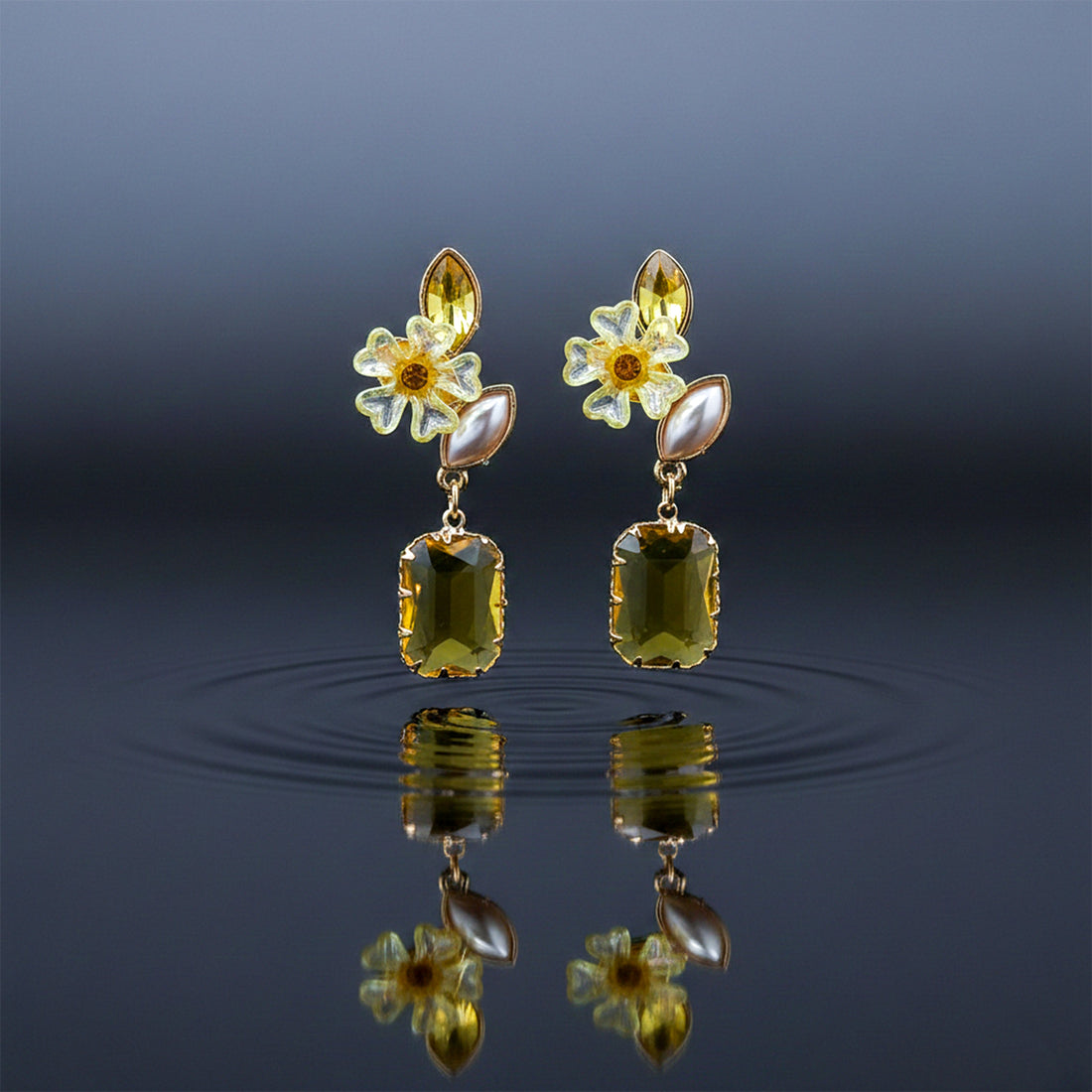 Yellow Bloom Cubic Zirconia Ear Studs GWE -245