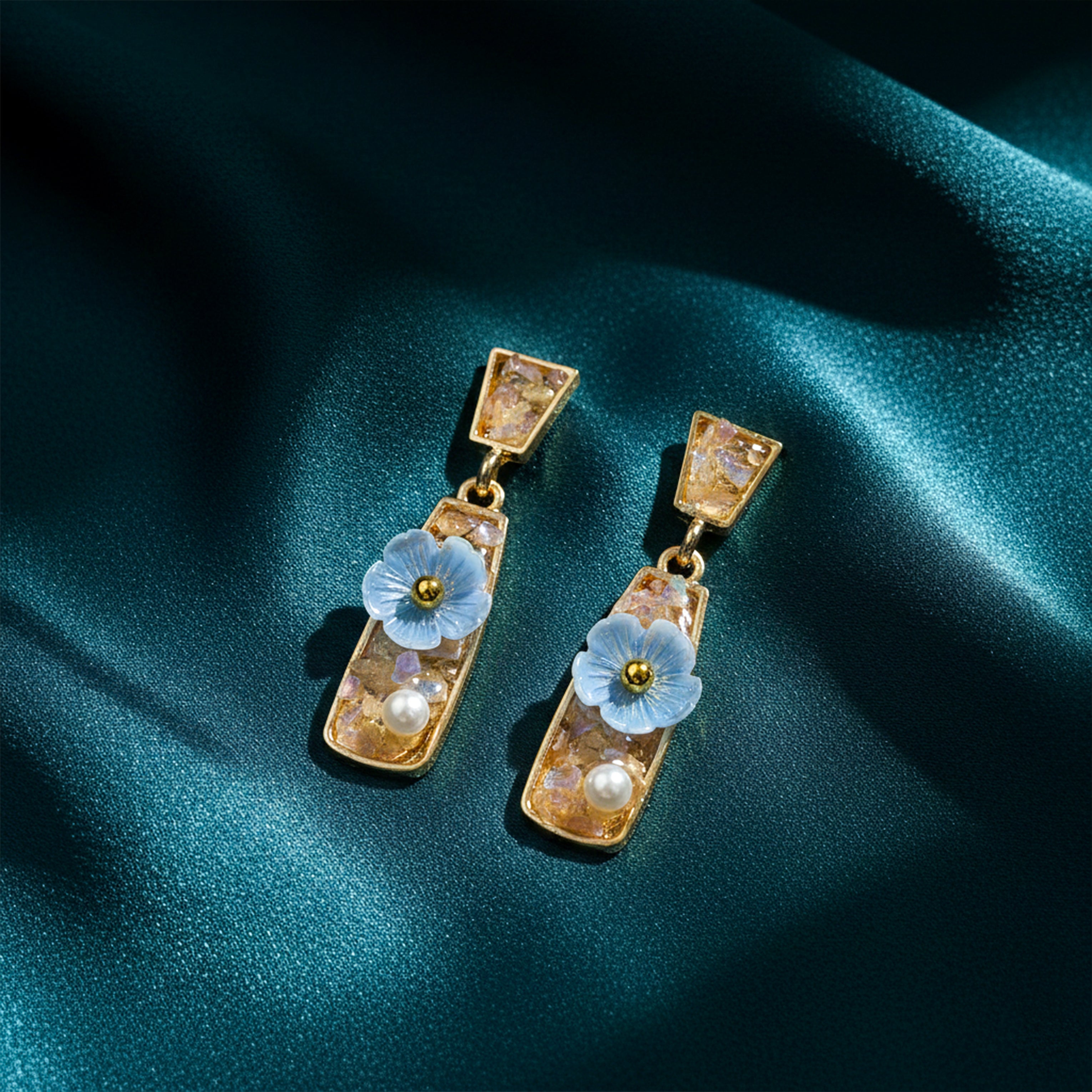 Gold Bloom Drop Earrings for women - Finora Jewels