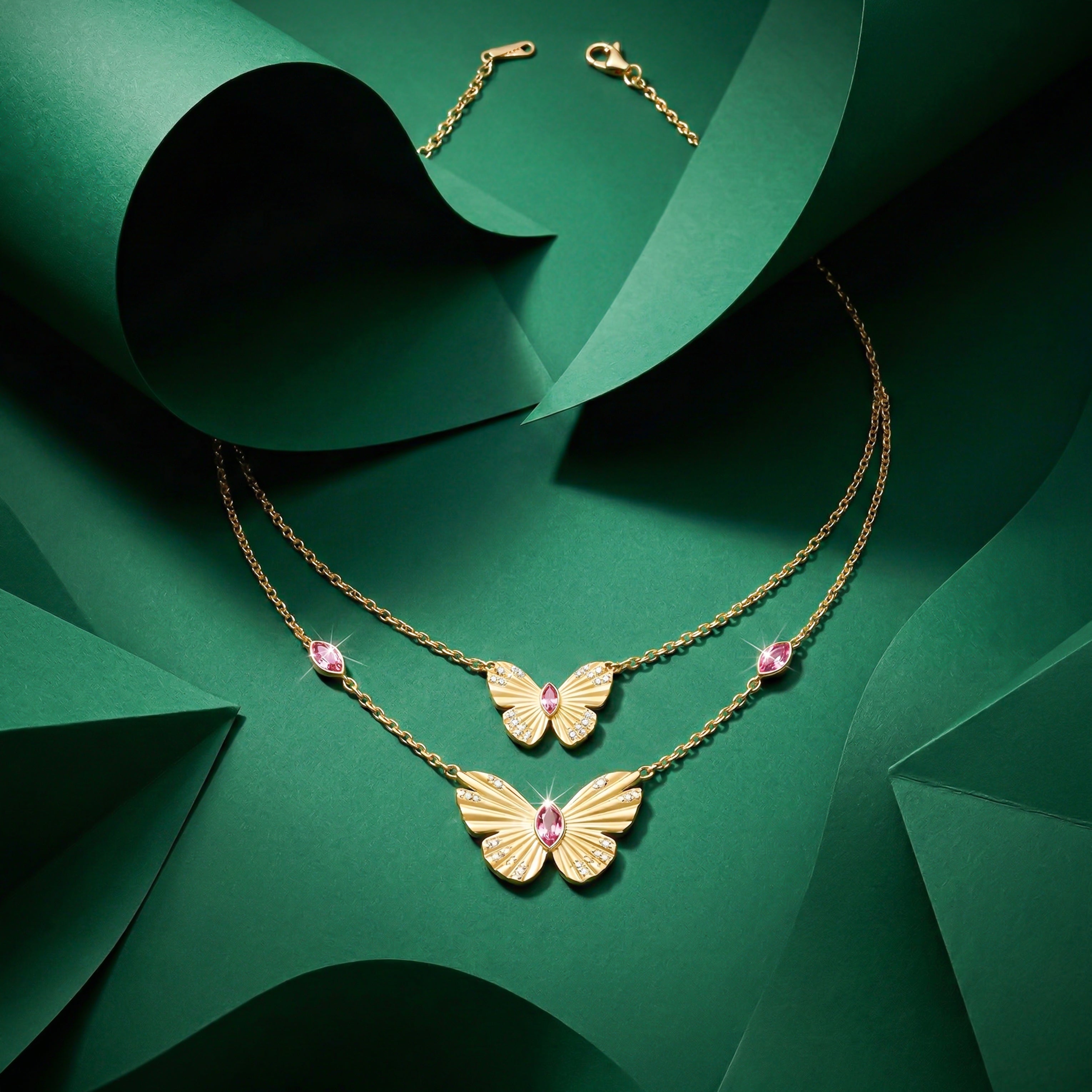 Duo-Tiered Gold-Toned Papillon Women Neckless GWN -113