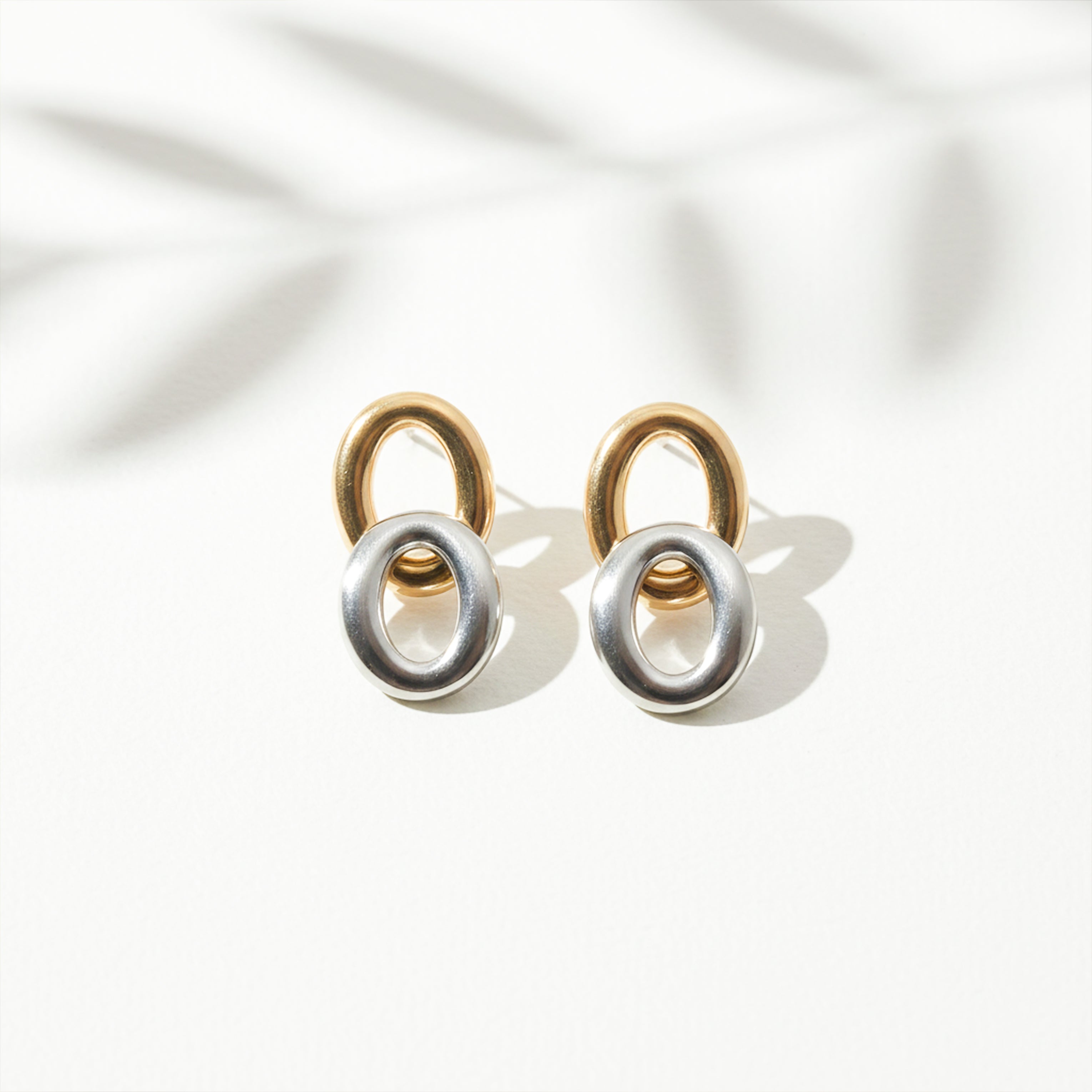 Dual Orbit Two-Tone Link Stud Stud Earrings for women in Silver - Finora Jewels