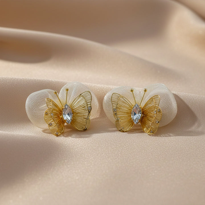 Butterfly Mesh Stud Earrings with Crystal Accent