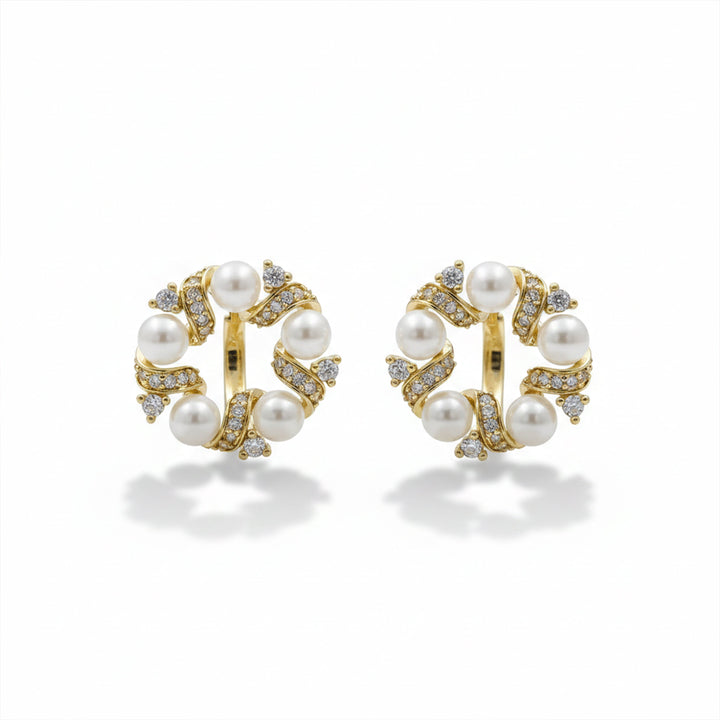 Moti & Cubic Zirconia Circle Post Ear Studs GWE -165