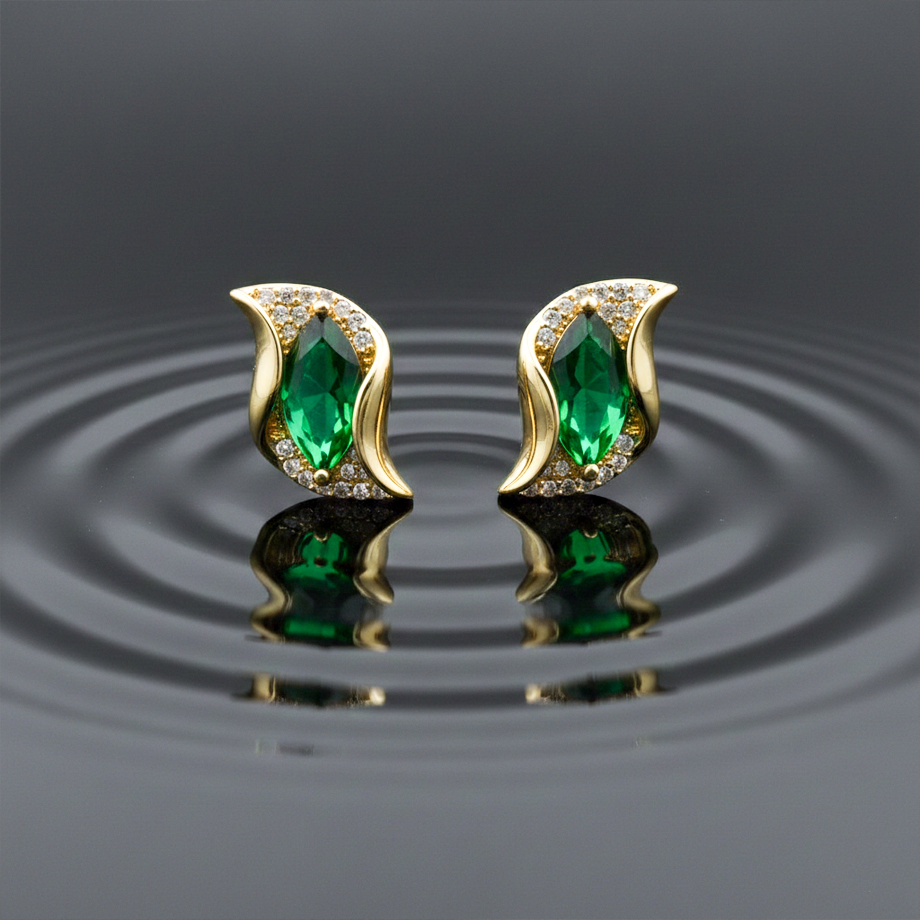 Women Stud Earrings Green Leaf Studs Gold jewellery - Finora Jewels