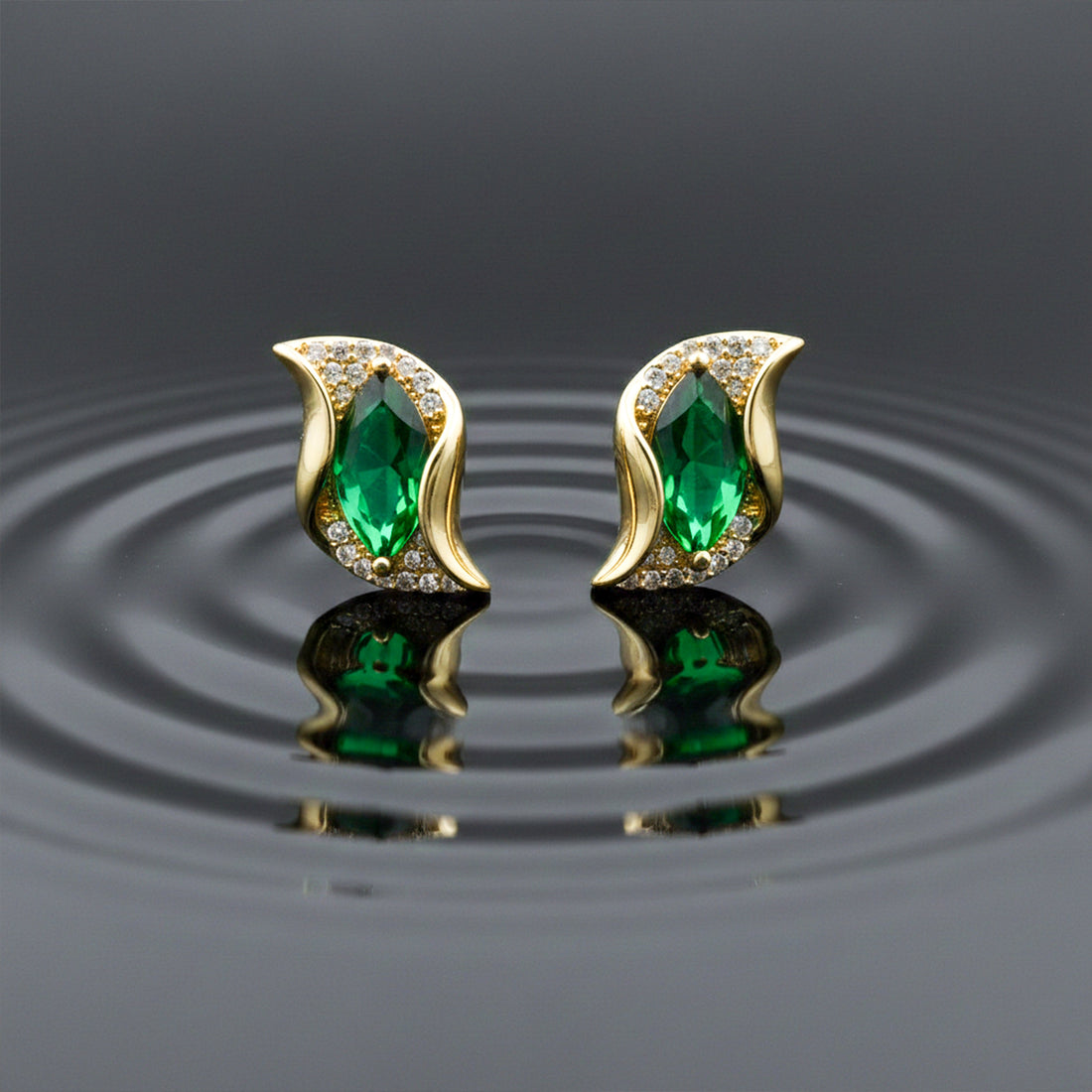 Women Stud Earrings Green Leaf Studs Gold jewellery - Finora Jewels
