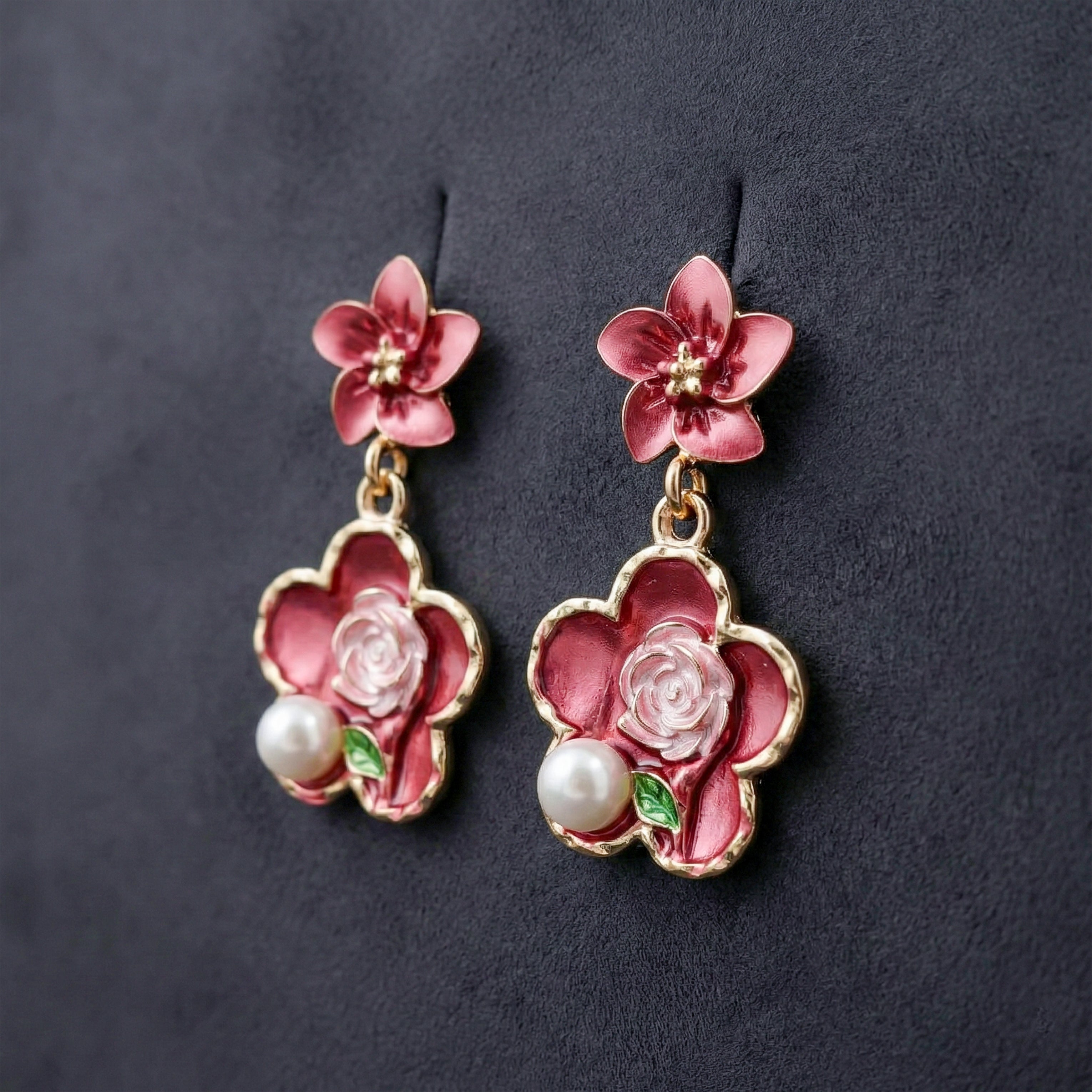 Enamel Pearl Stud Earrings for women in Gold - Finora Jewels