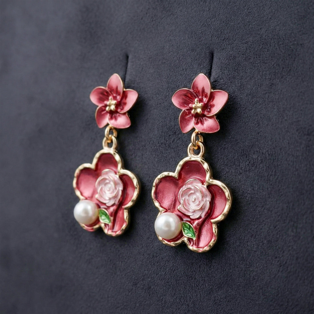 Enamel Pearl Stud Earrings for women in Gold - Finora Jewels