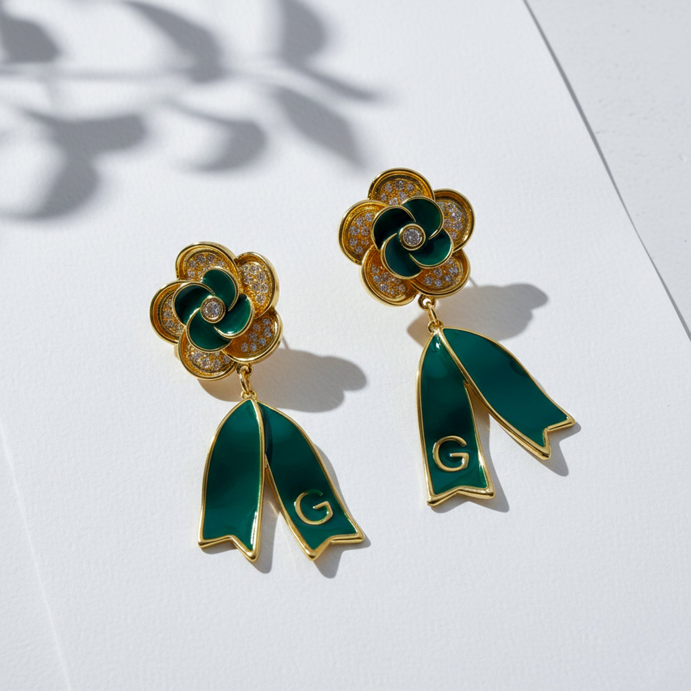 Women Stud Earrings Emerald Bloom Drop Gold jewellery - Finora Jewels