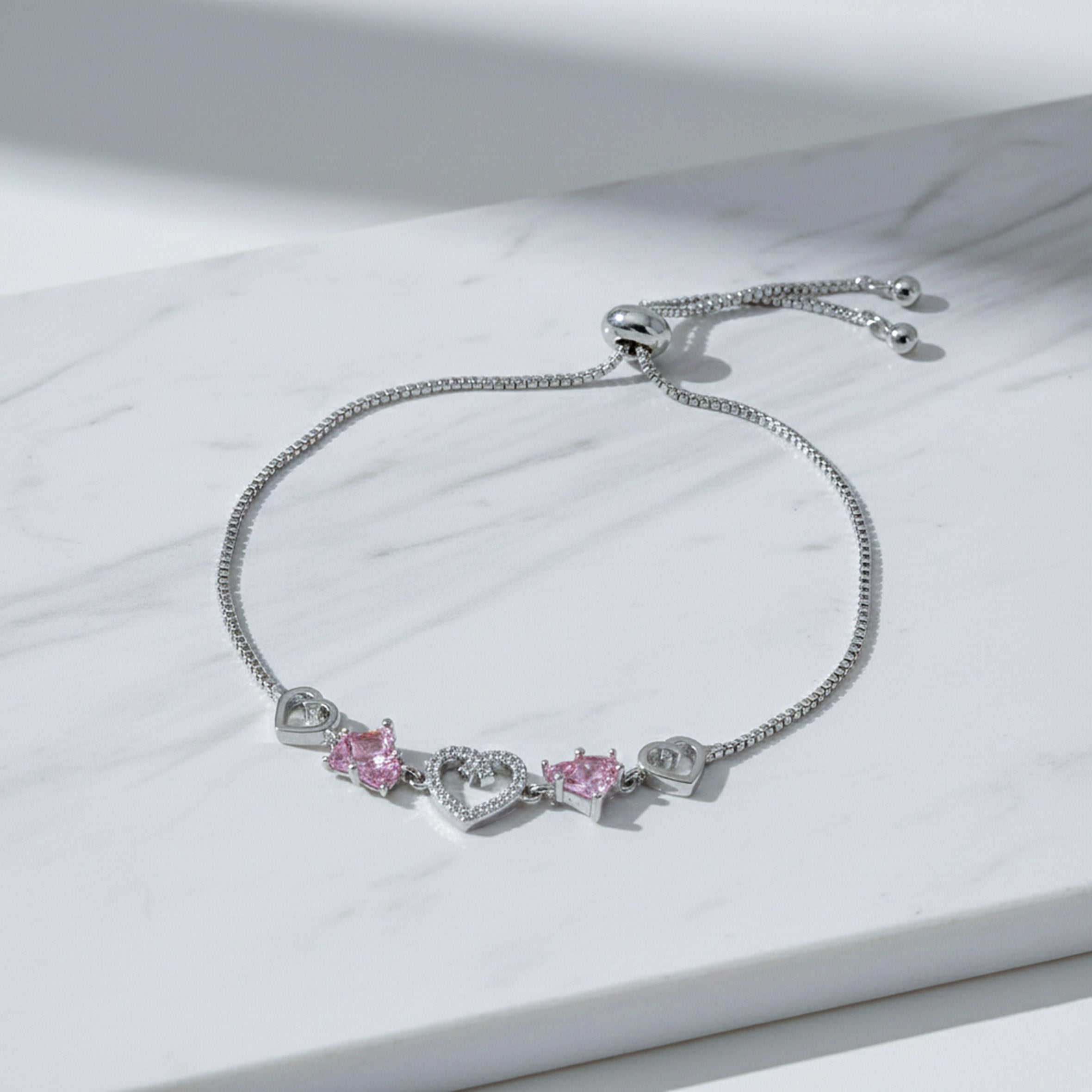 Pink Heart Bracelet for women in Silver - Finora Jewels
