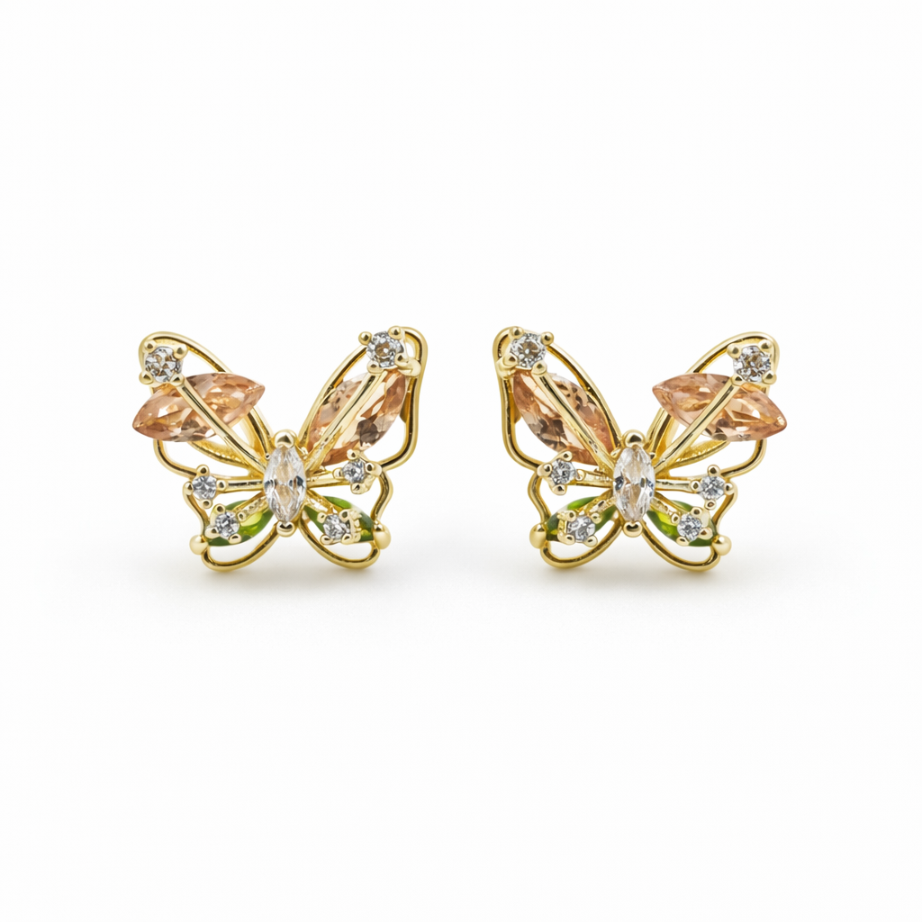 Elegant Butterfly Crystal Stud Stud Earrings for women in Gold - Finora Jewels