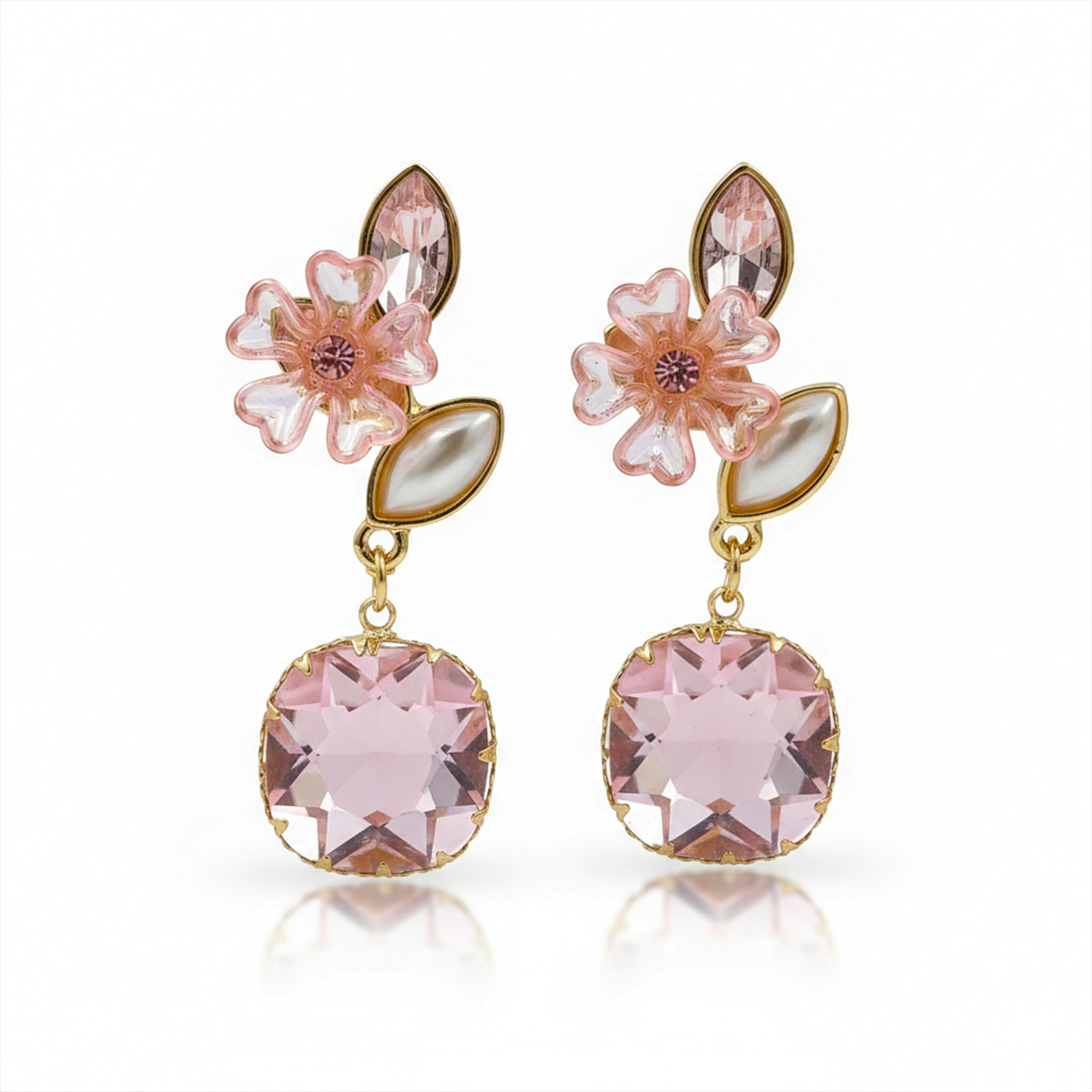 Blush Floral Crystal Drop Earrings for women in Gold - Finora Jewels