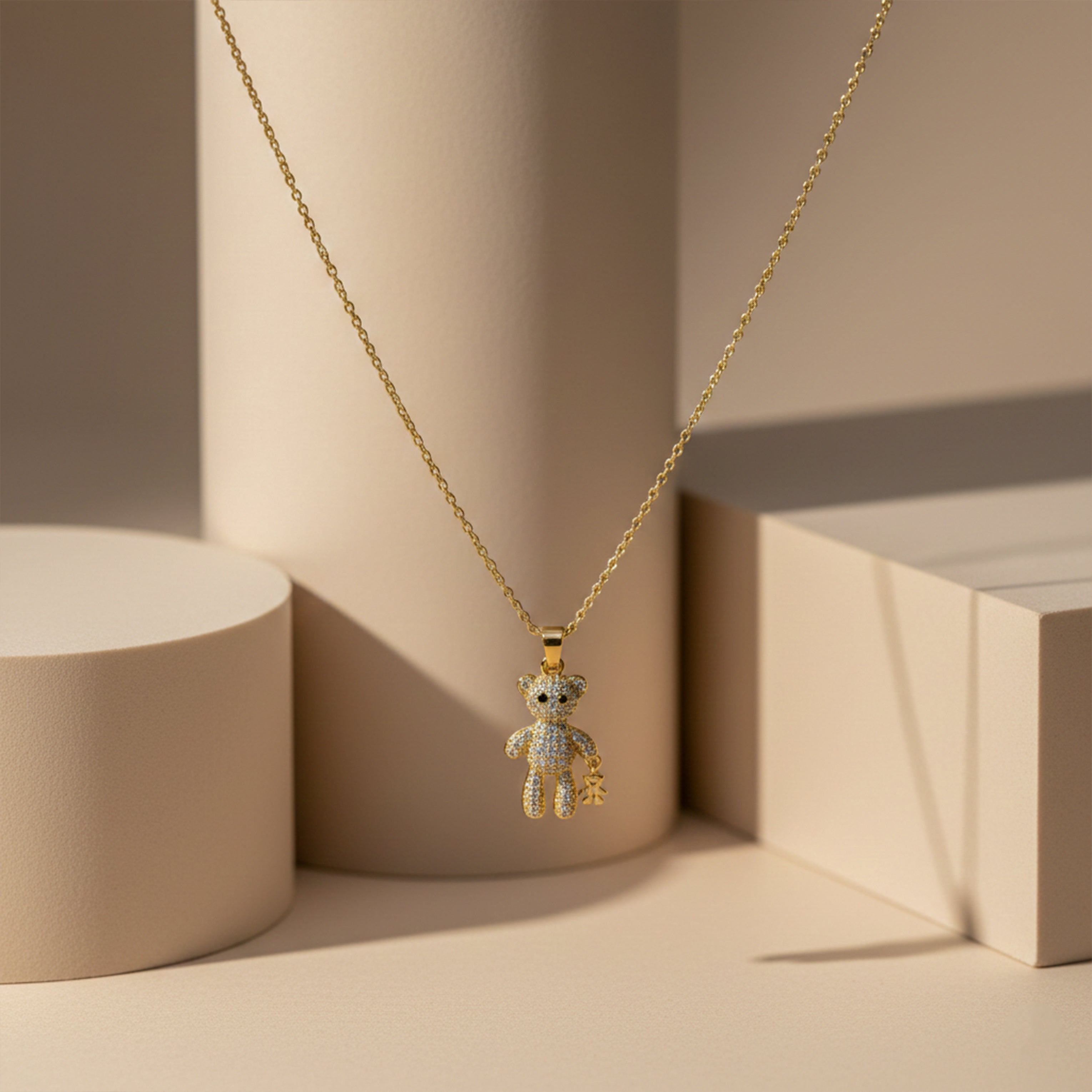 Gold Crystal Teddy Bear Necklace for women - Finora Jewels