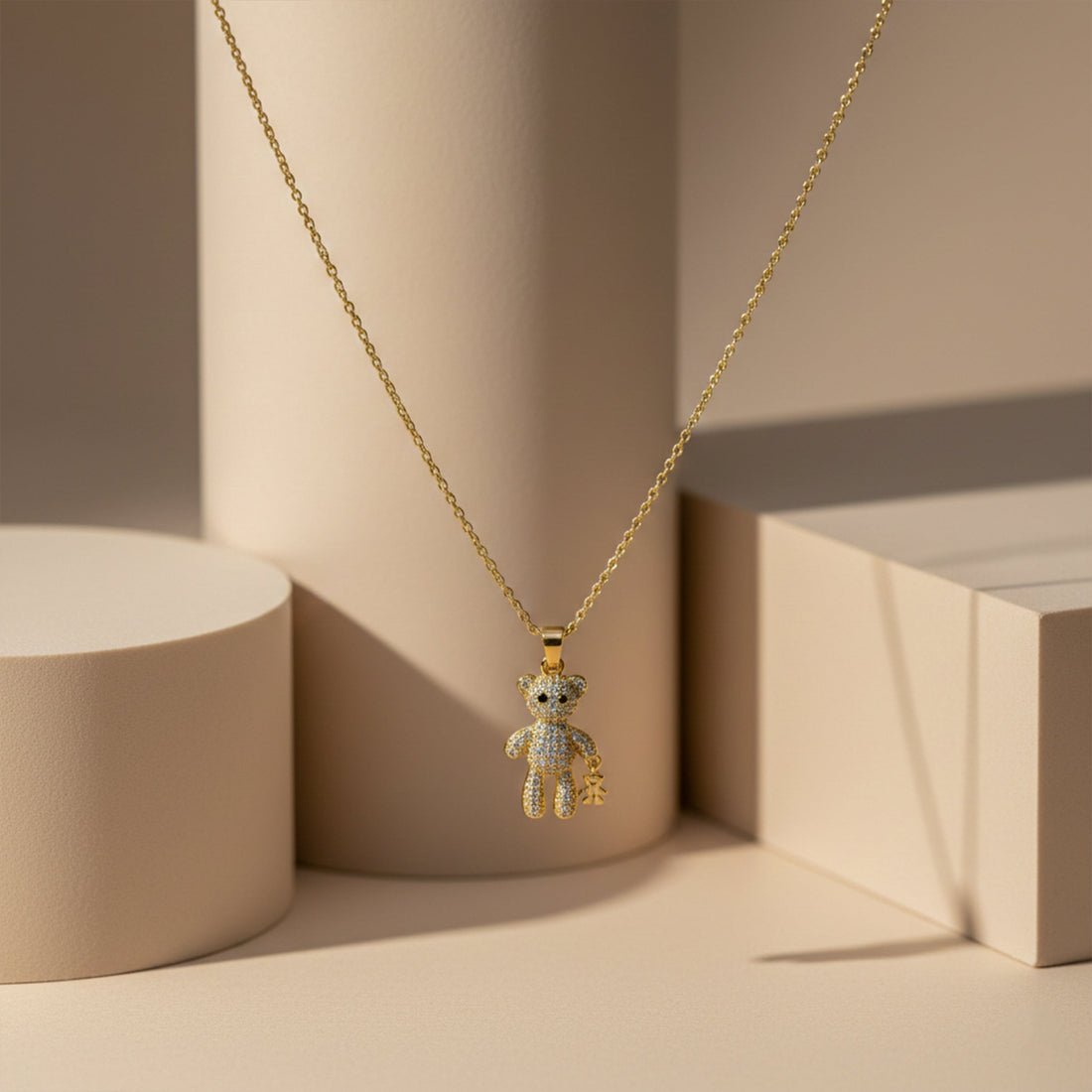 Gold Crystal Teddy Bear Necklace for women - Finora Jewels