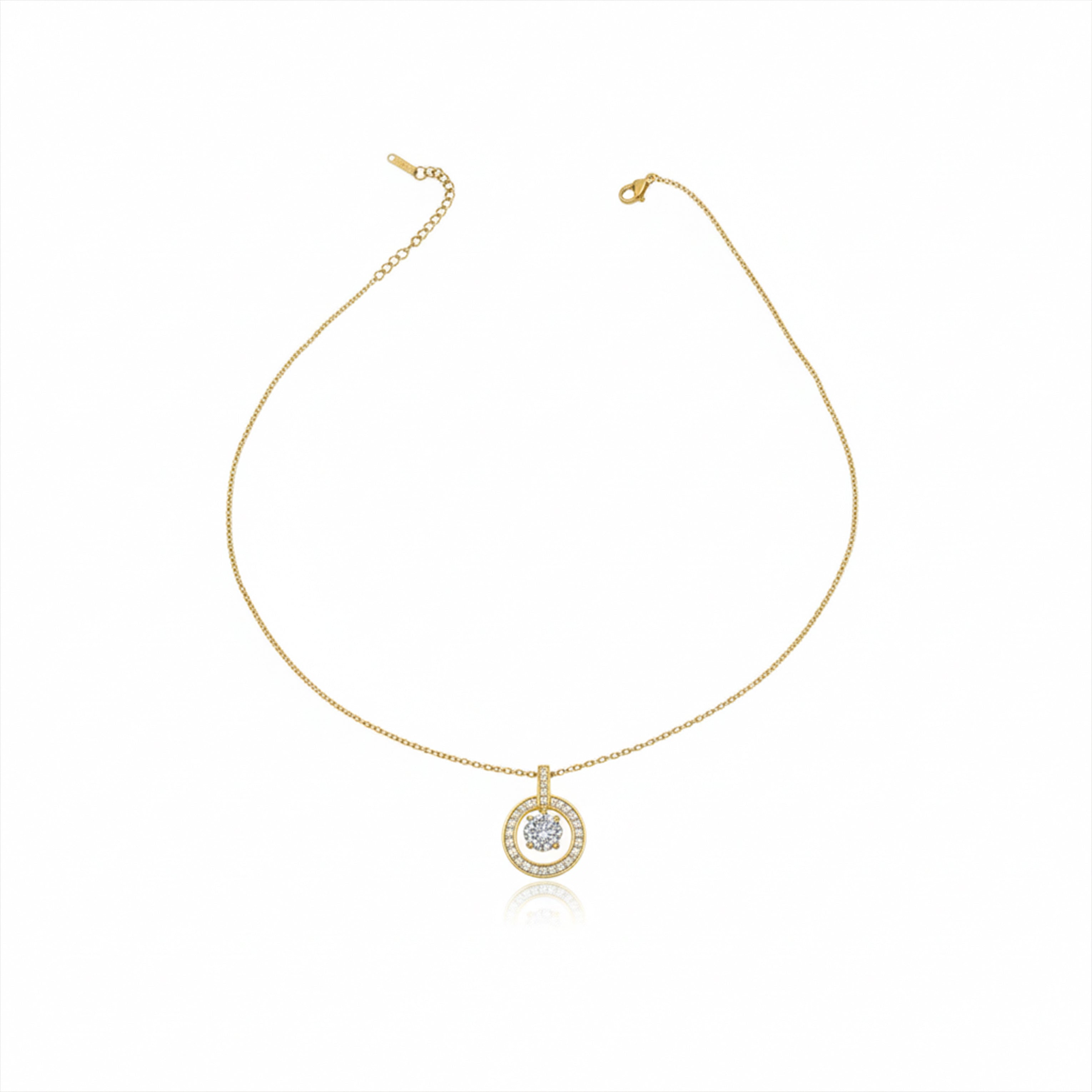 Classic Round Halo CZ Necklace for women in Gold - Finora Jewels