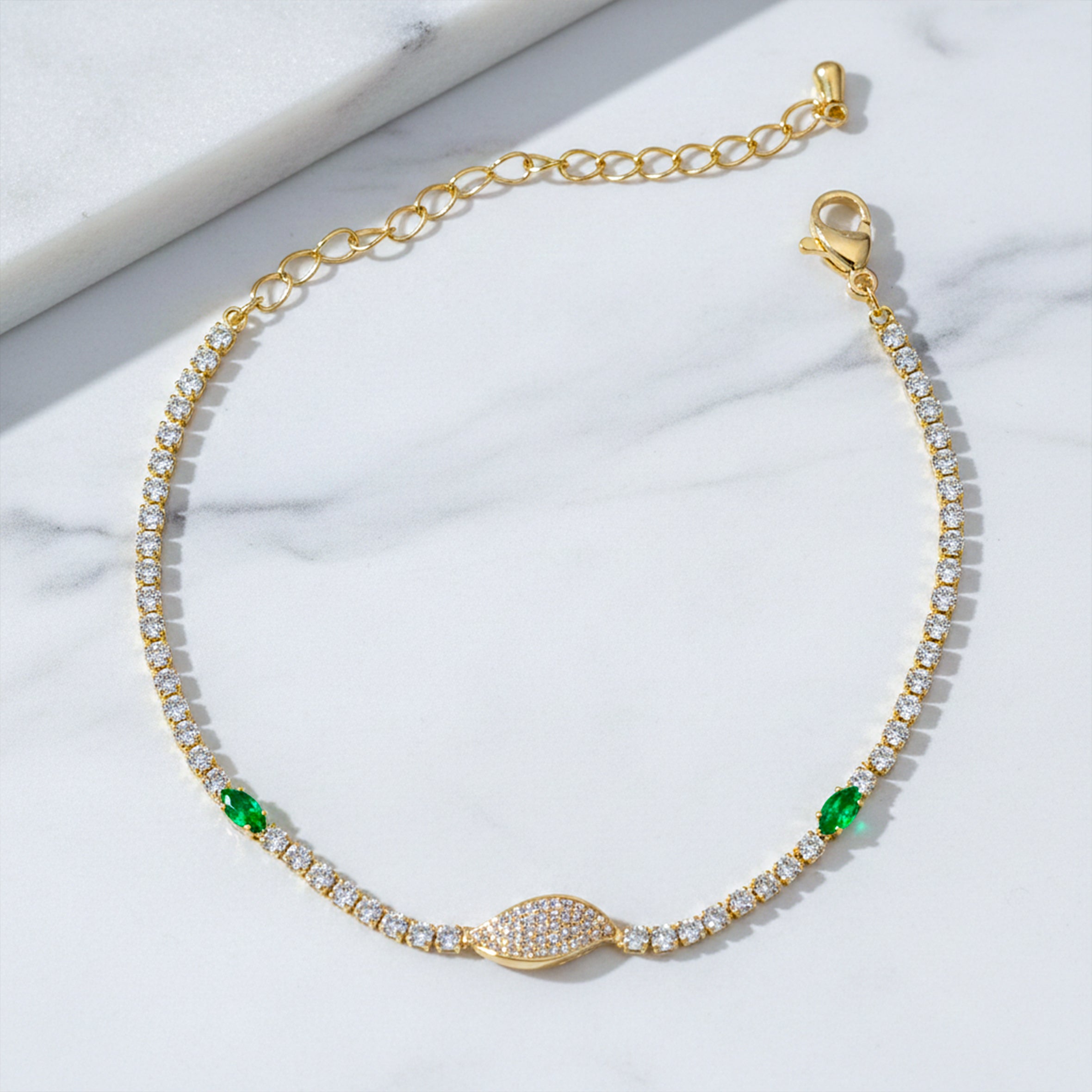 Emerald Accent Tennis Bracelet for women in Gold - Finora Jewels