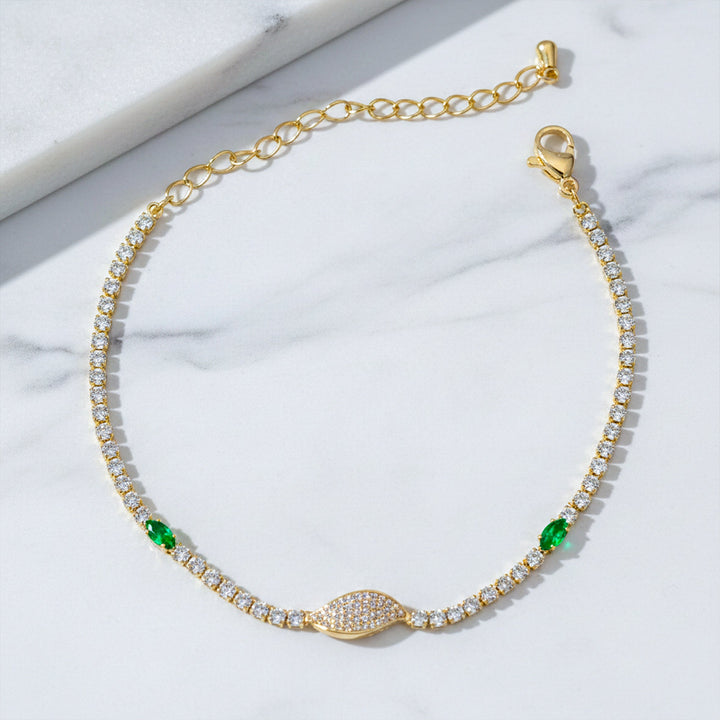 Gold Plated Emerald Accent Tennis Bracelet