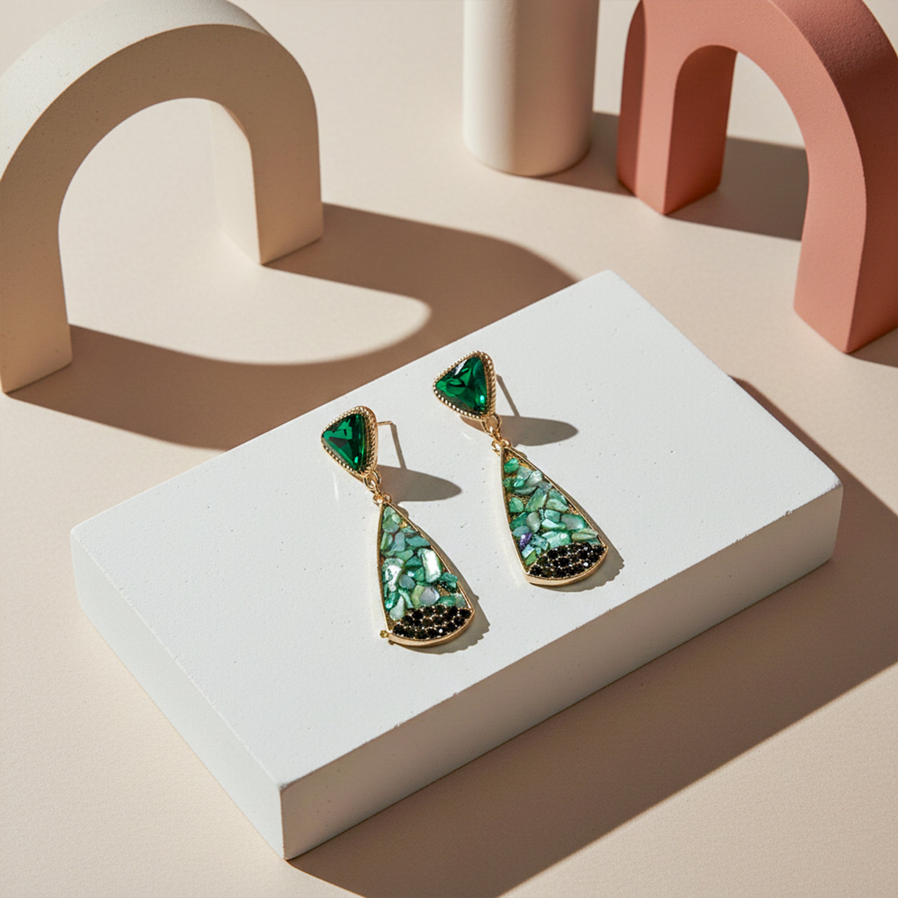 Verde Mosaic Dangle Ear Studs GWE -242