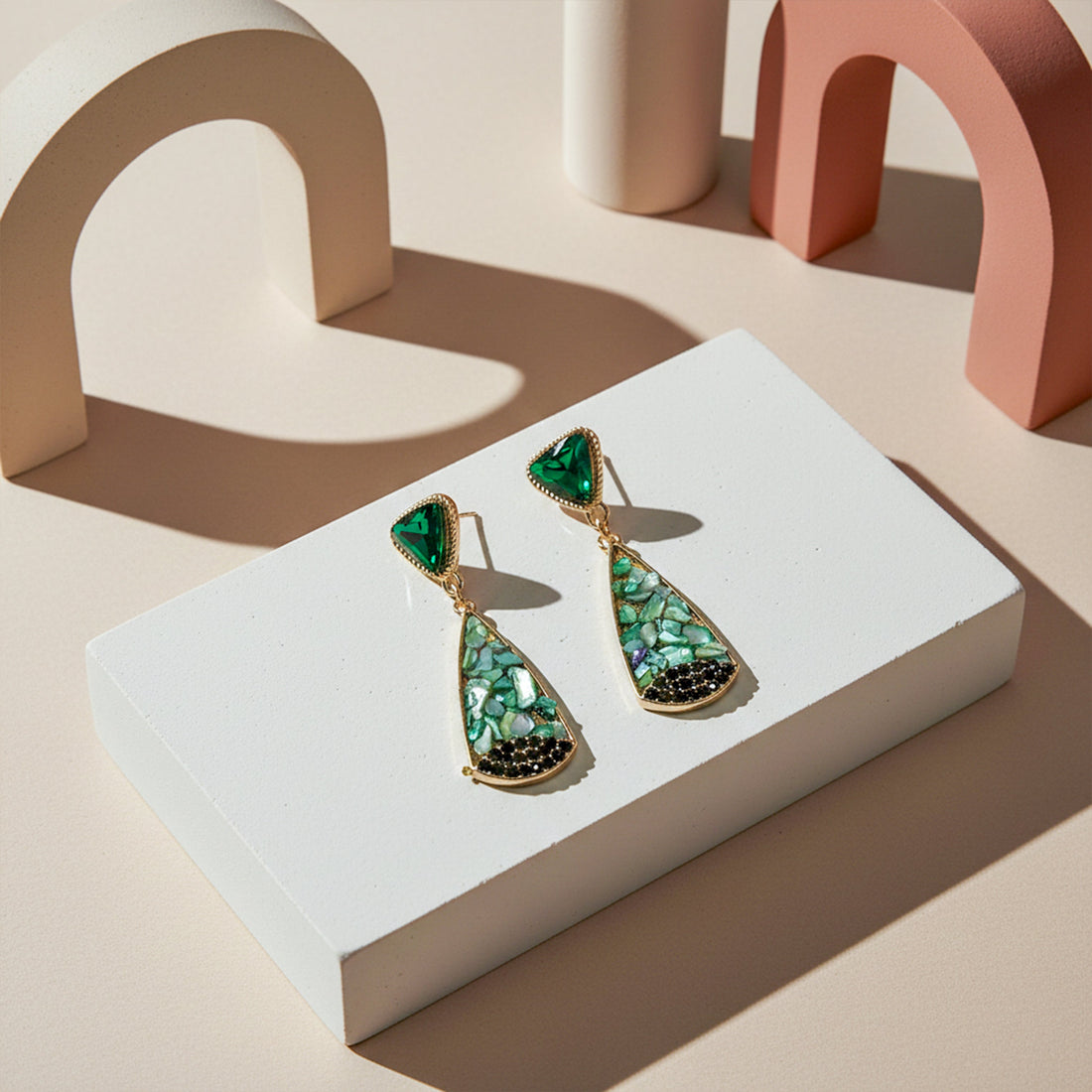 Verde Mosaic Dangle Ear Studs GWE -242