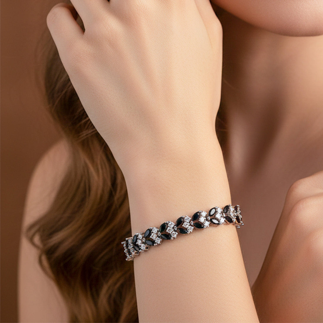 Black Marquise CZ Tennis Bracelet for women in Silver - Finora Jewels