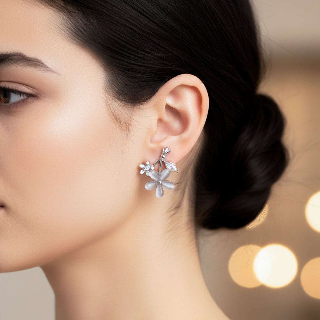 Silver Foliage Bloom Post Ear Studs GWE -111