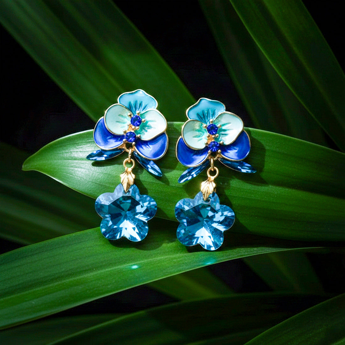 Gold Ocean Bloom Drop Earrings for women - Finora Jewels