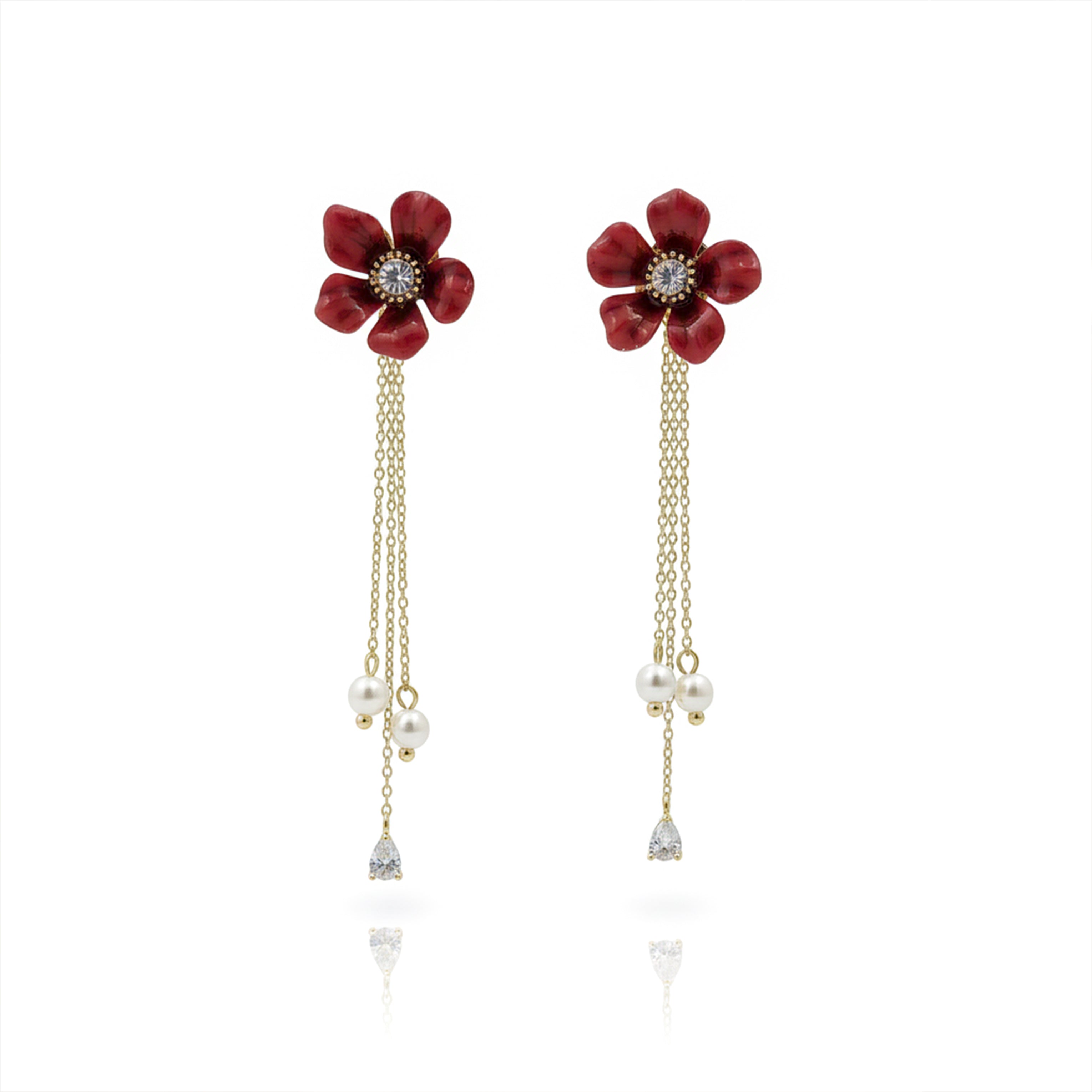 Crimson Foliage Moti Fringe Ear Studs GWE -119
