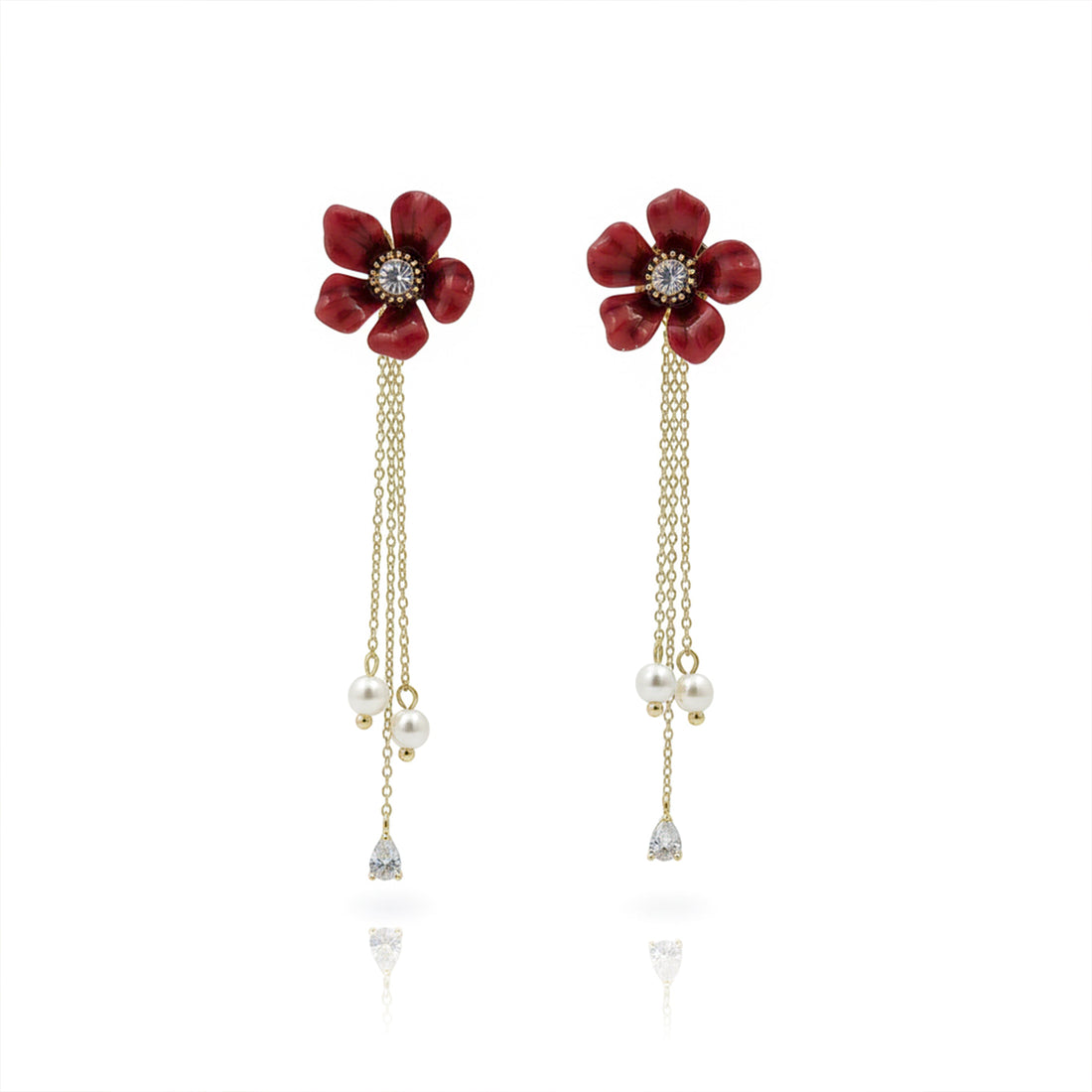 Crimson Foliage Moti Fringe Ear Studs GWE -119