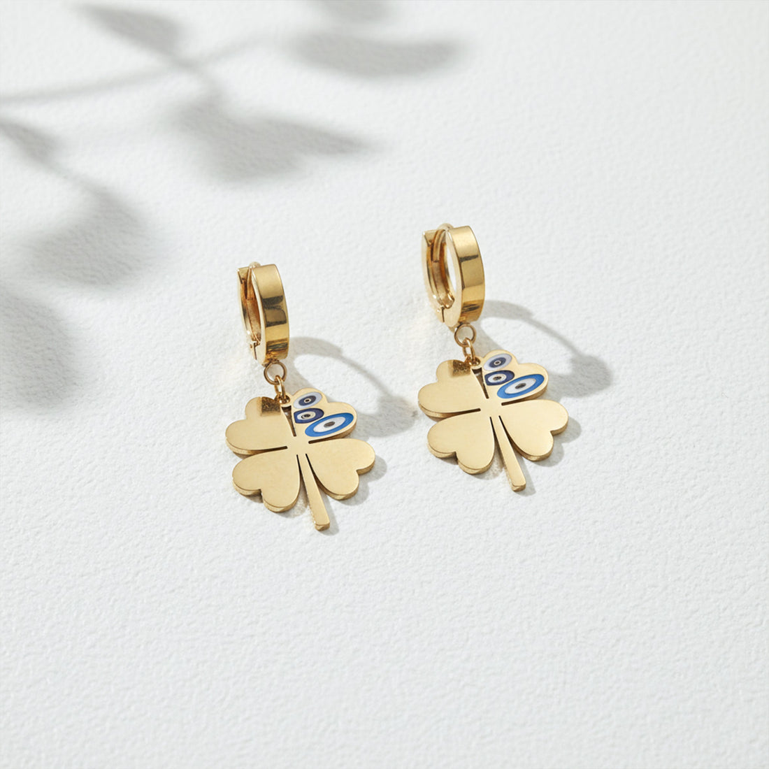 Women Hoop Earrings Evil Eye Clover Gold jewellery - Finora Jewels