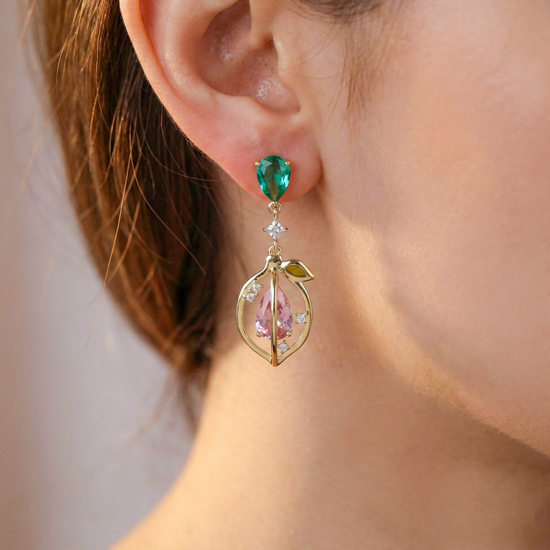 Verde Bloom Dangle Ear Studs GWE -102