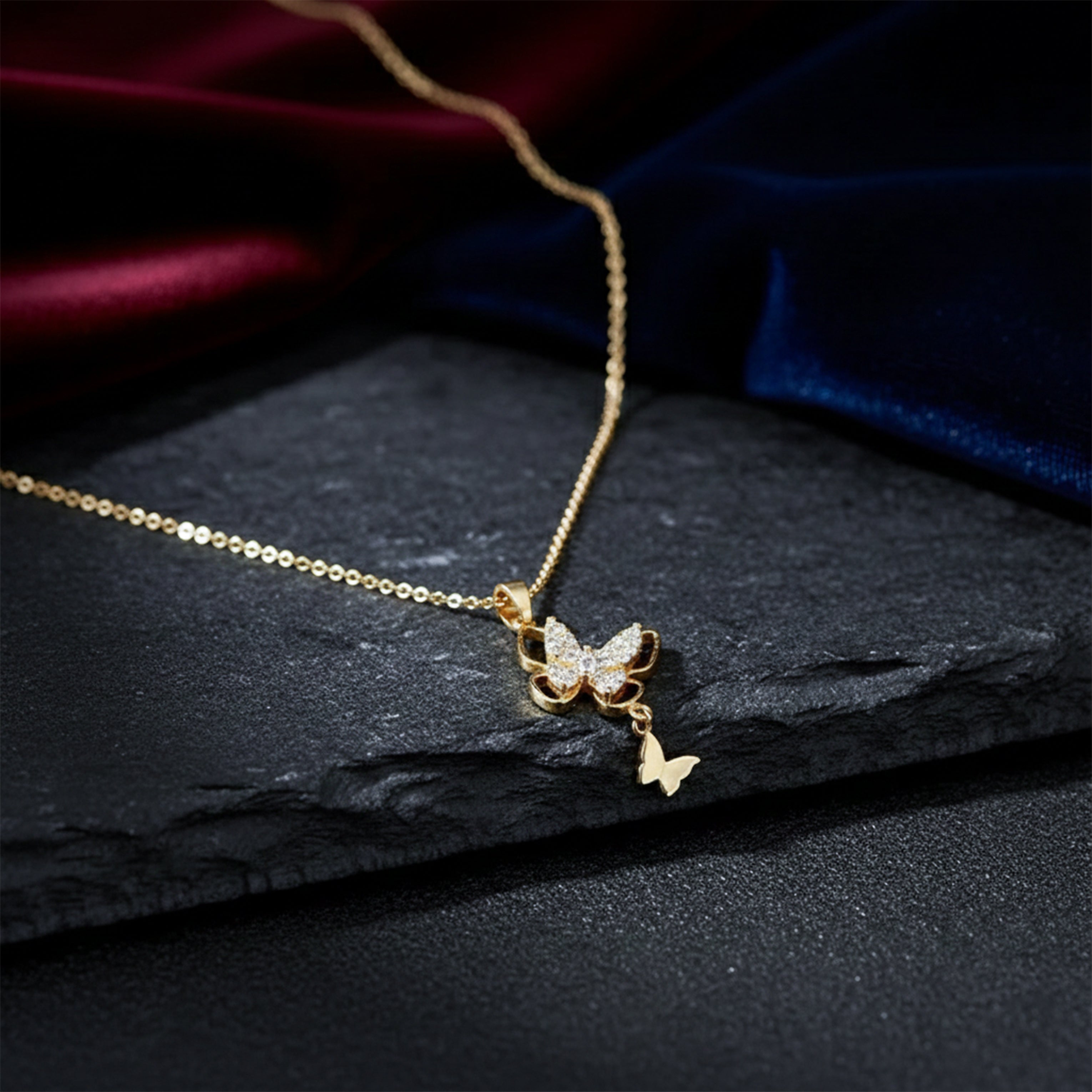 Gold Sparkling Crystal Butterfly Necklace for women - Finora Jewels