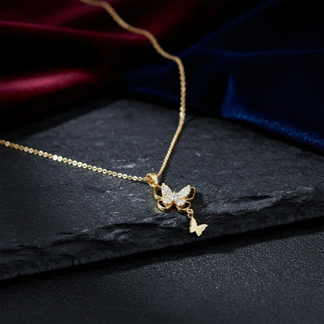 Gold Sparkling Crystal Butterfly Necklace for women - Finora Jewels