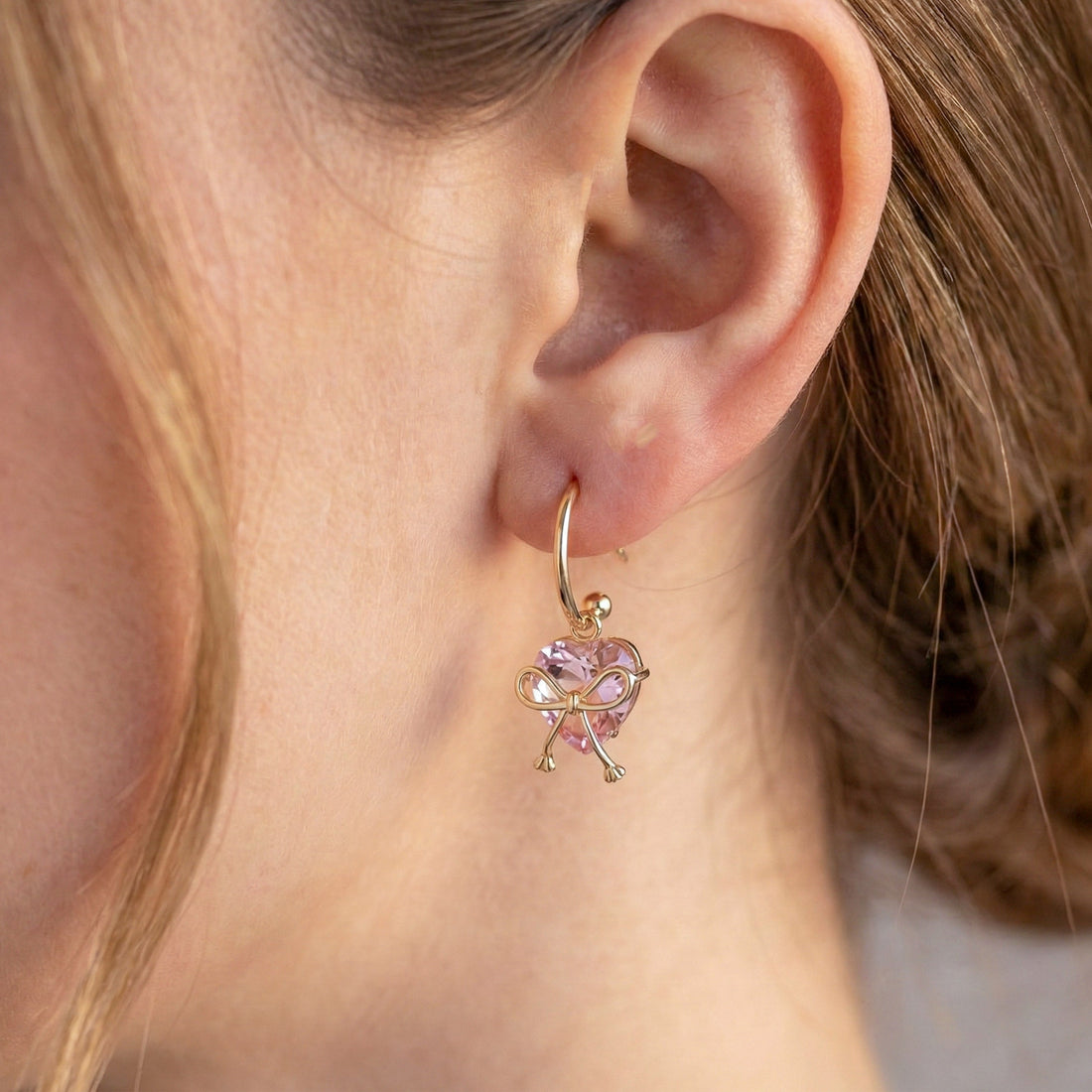 Gold Heart Bow Hoop Hoop Earrings for women - Finora Jewels