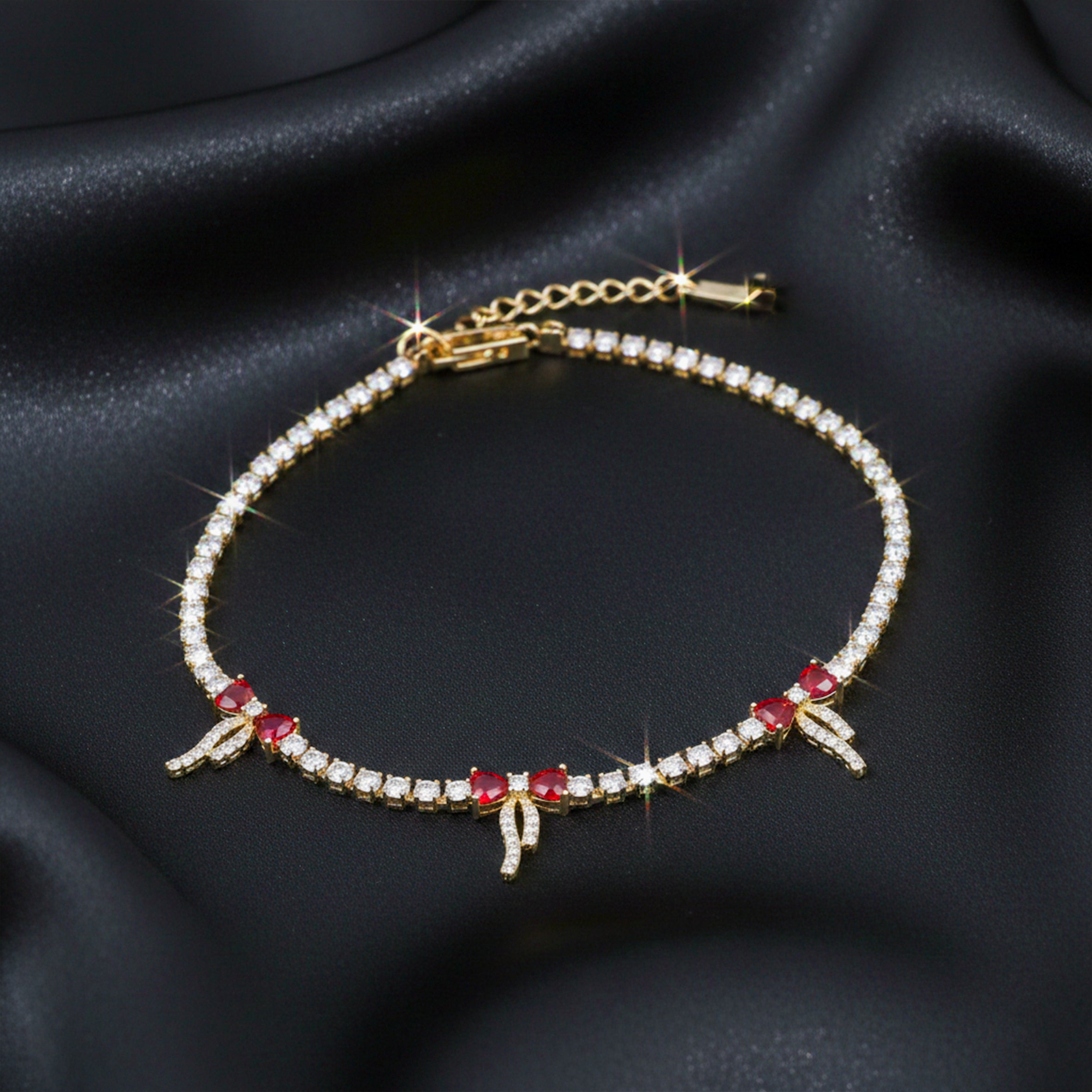 Gold Ruby Bow Tennis Bracelet for women - Finora Jewels