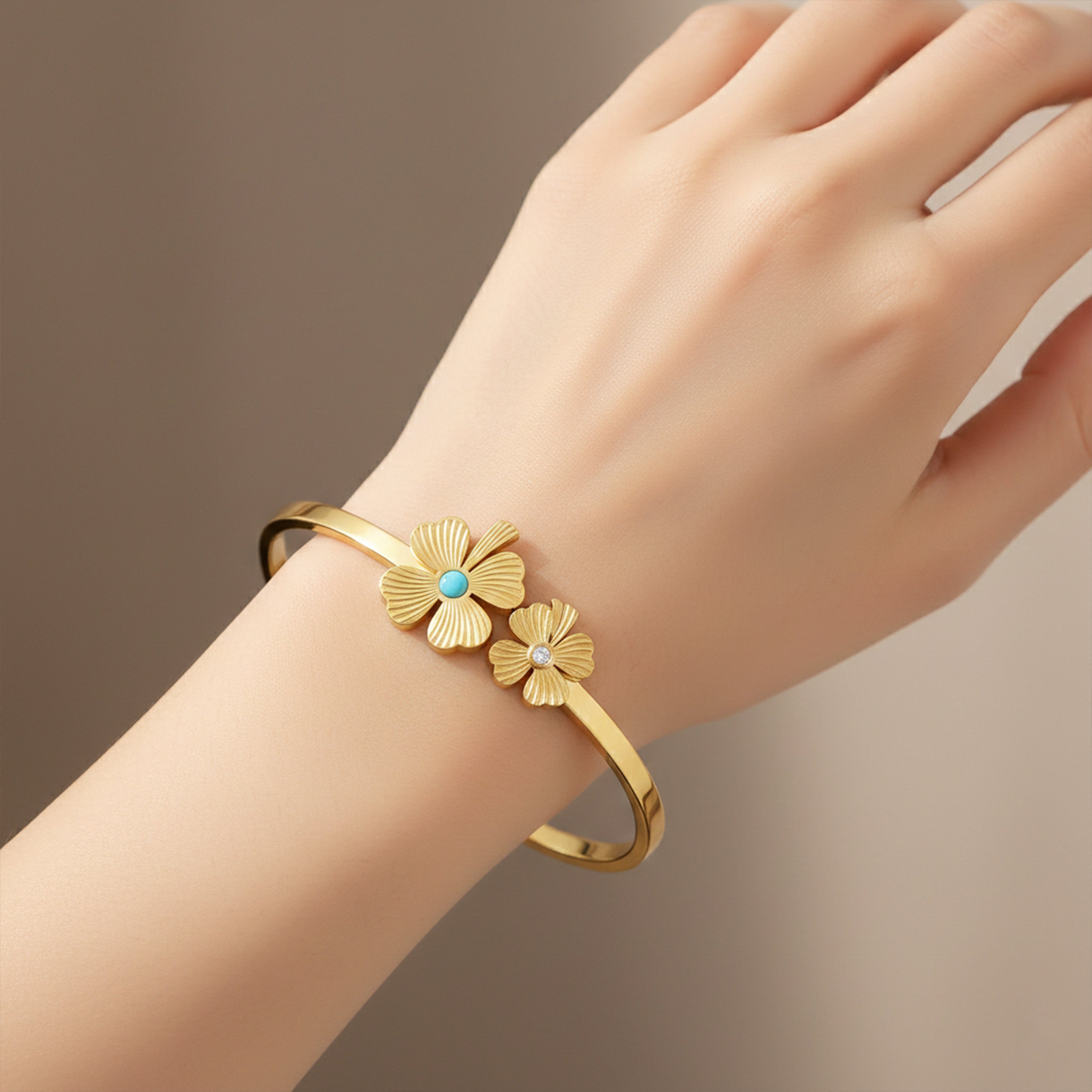 Gold-Toned Twin Bloom Accent Kangan GWK -24